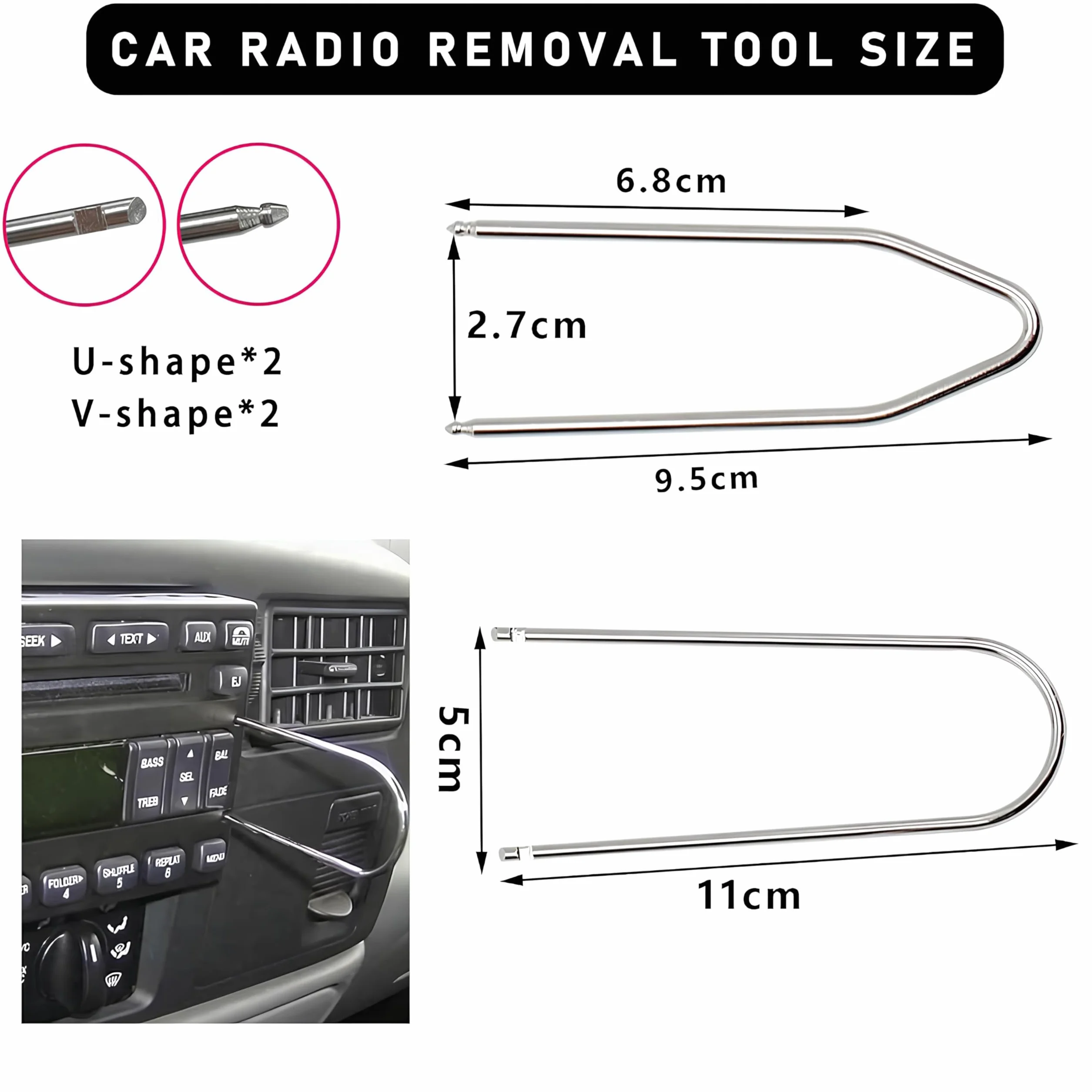 Kit Smontaggio Autoradio 4 Pezzi, Strumento Rimozione in Acciaio Inossidabile, Estrattore