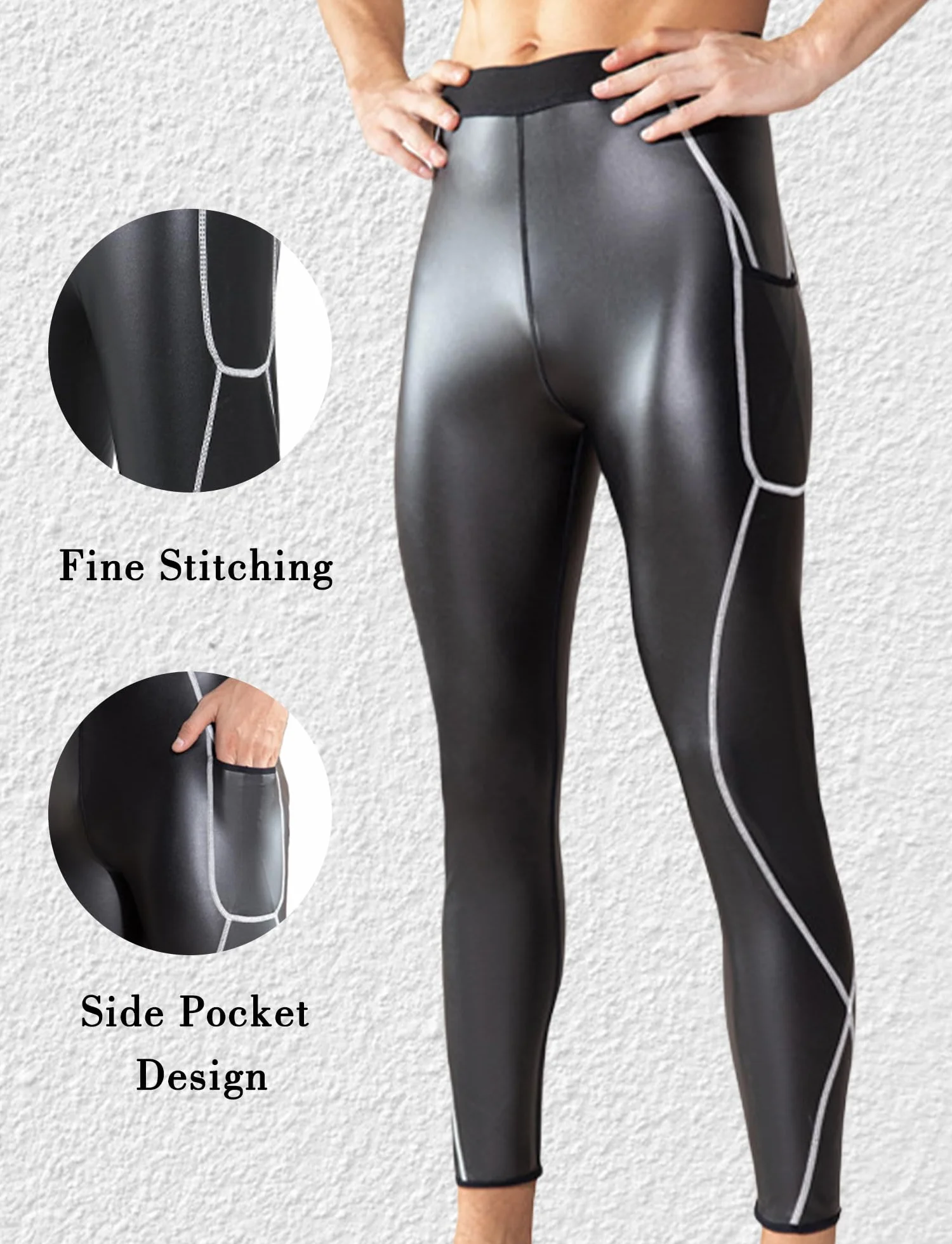 Leggings di Pelle da Uomo Pantaloni in Ecopelle Slim Fit Wetlook Vita Alta Clubwear
