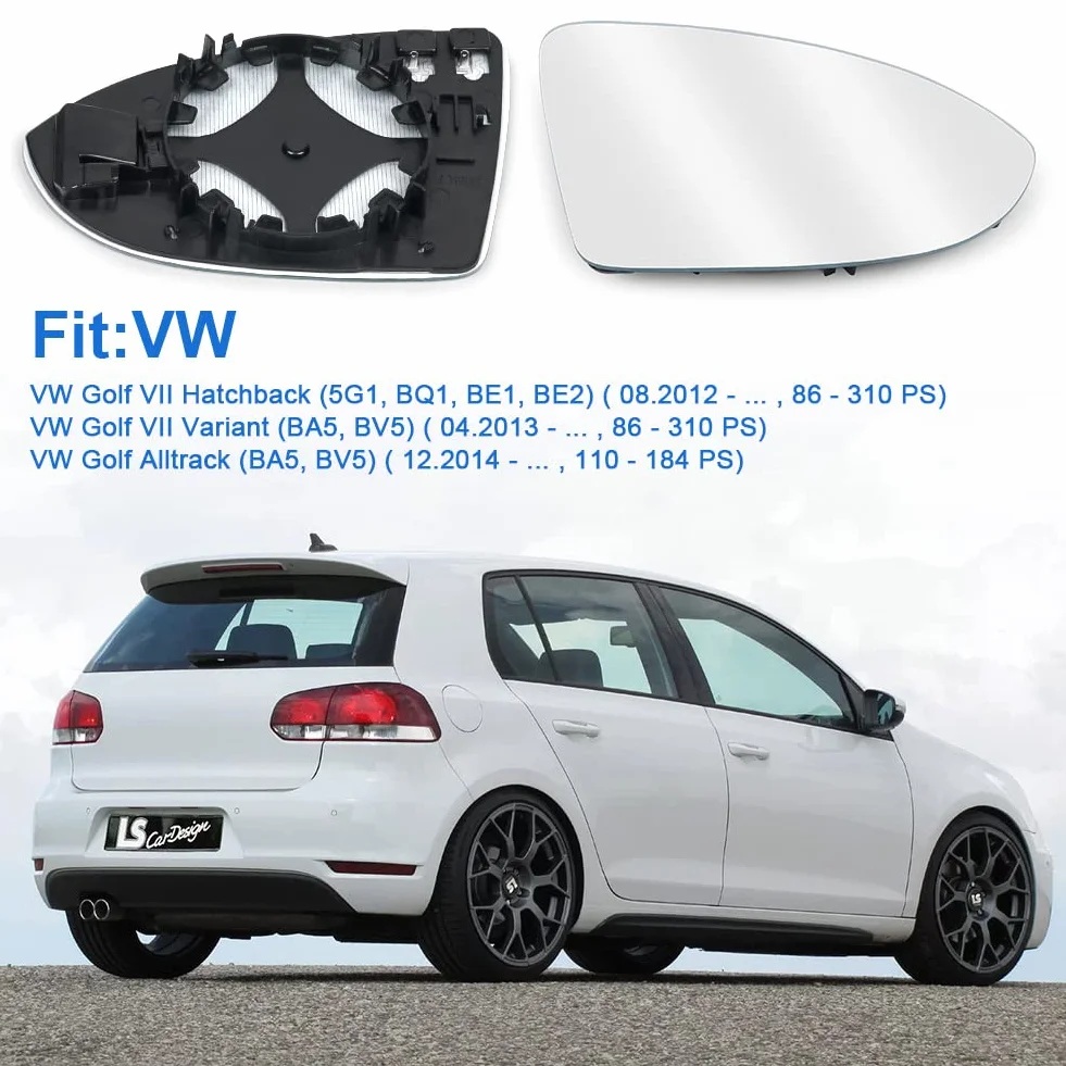 URAQT Vetro a Specchio Sostituzione per Golf 7, Retrovisore Termico Lato Passeggero, Ricambio OEM:V-W (5G0857522)