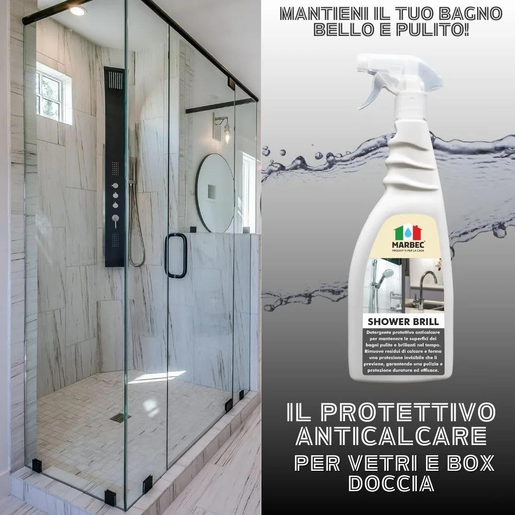 MARBEC SHOWER BRILL 5LT Detergente anticalcare bagno protettivo antigoccia per ceramiche vetri
