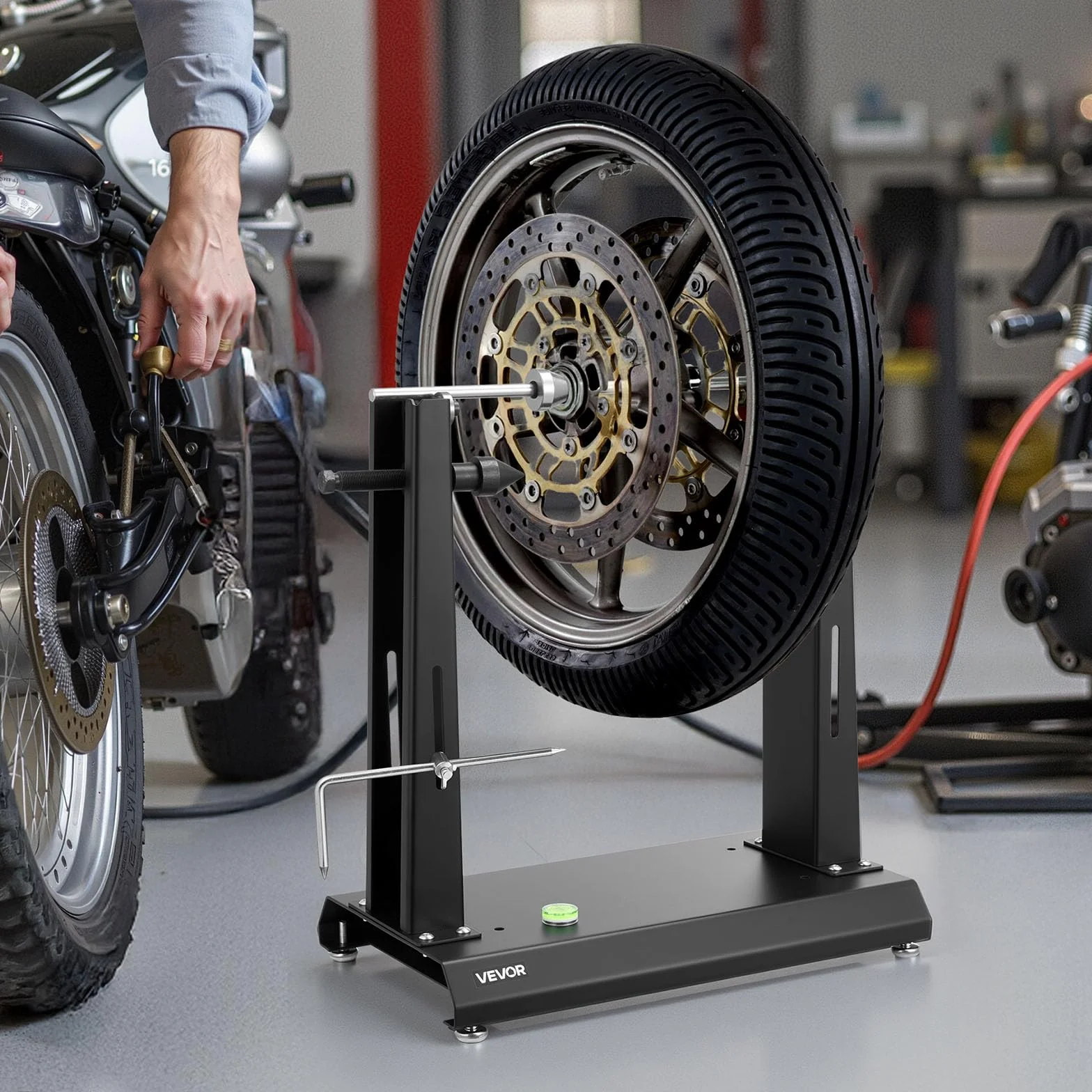 VEVOR Equilibratrice per Ruote Moto Biciclette, Equilibratore Cerchi con Coni Centraggio Regolabili, Diametro 889 mm 40 kg