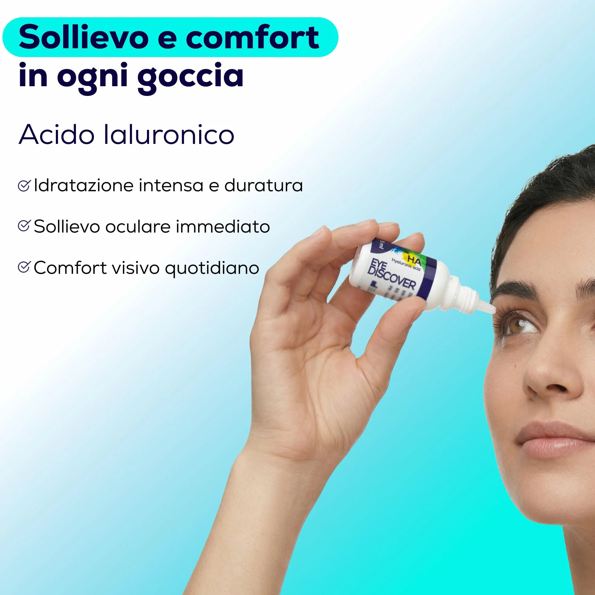 Gocce Oculari Idratanti con Acido Ialuronico, Lacrime Artificiali per Occhi Secchi (15 ml)