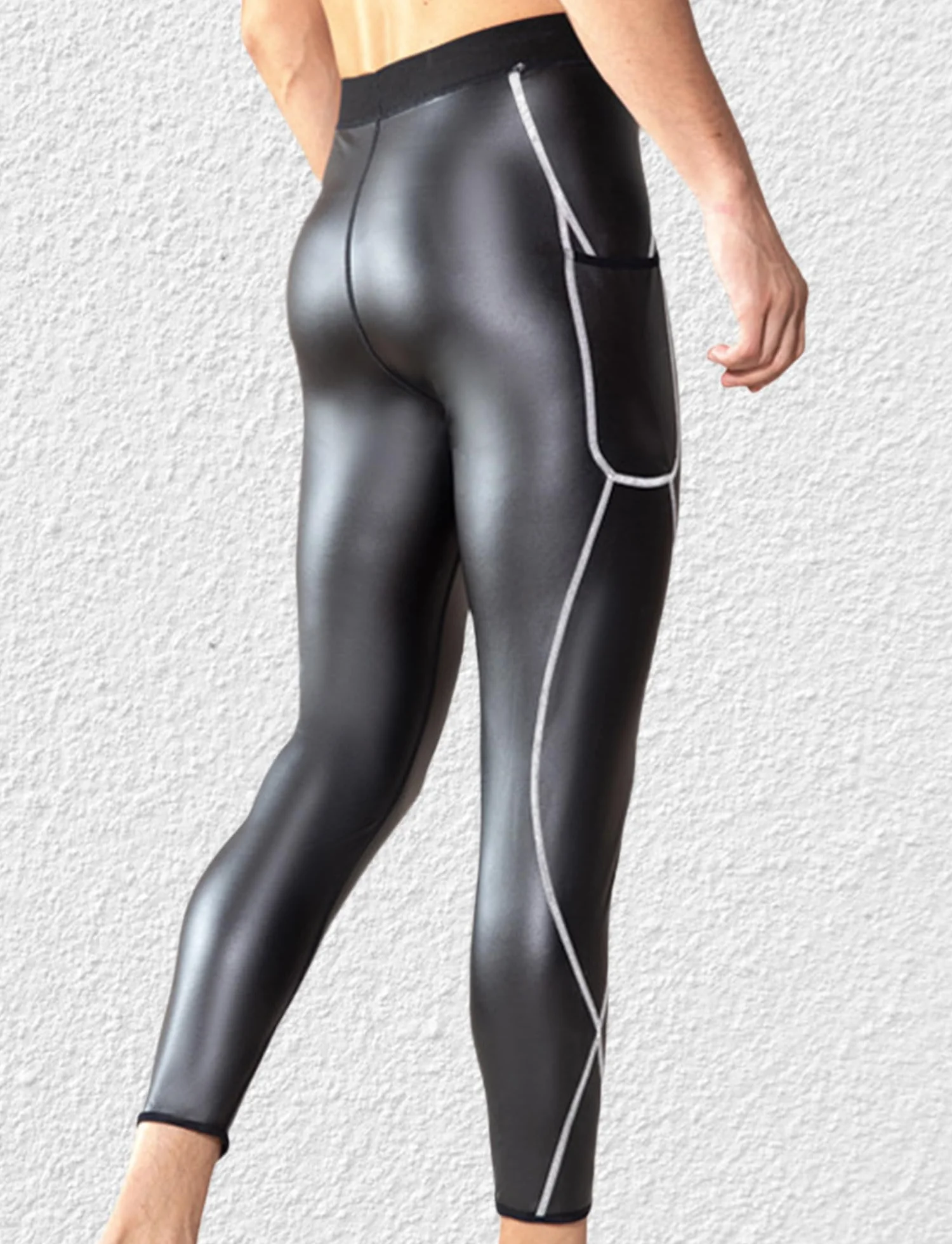 Leggings di Pelle da Uomo Pantaloni in Ecopelle Slim Fit Wetlook Vita Alta Clubwear