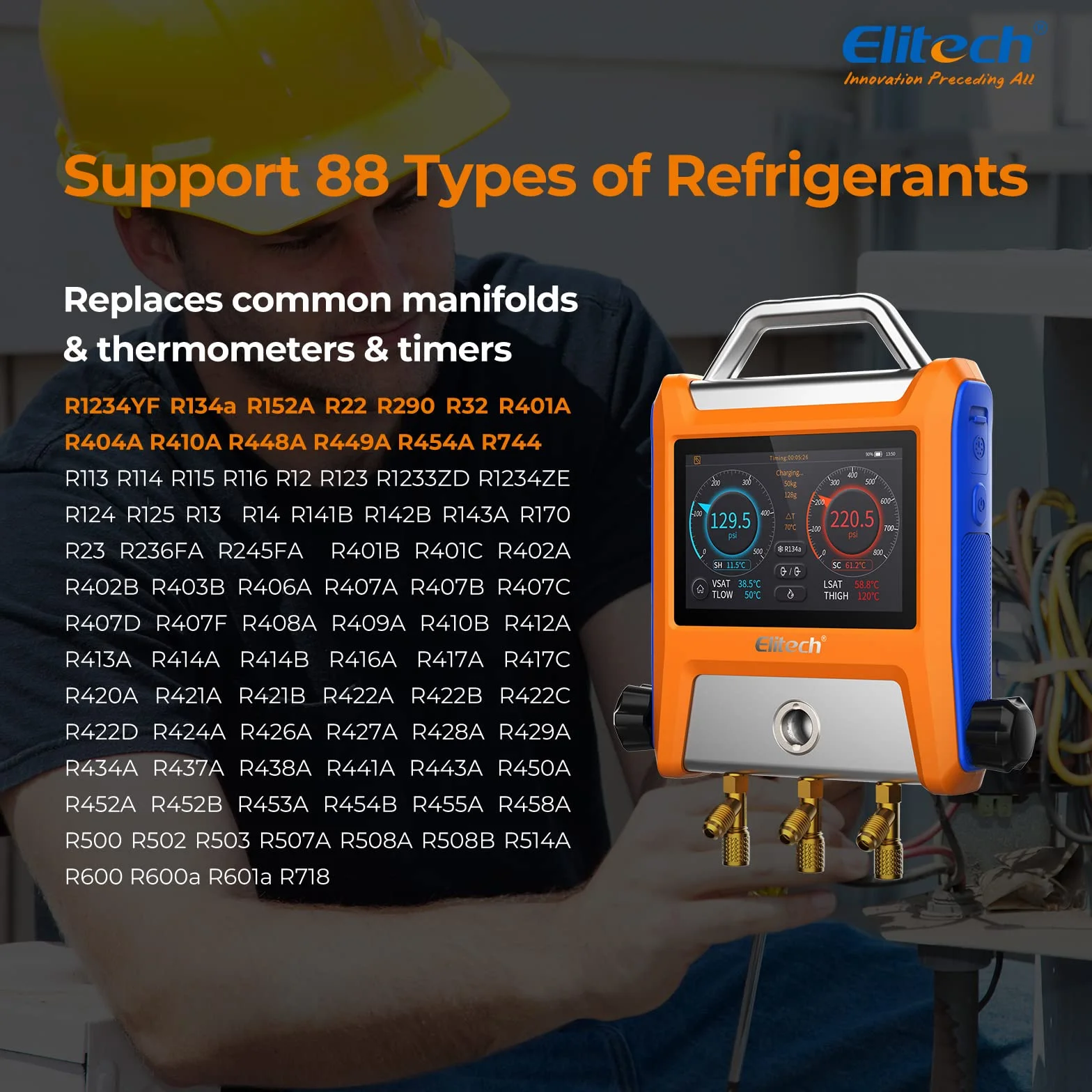 Elitech EMG-20V Kit Manometro Digitale Intelligente con Schermo Touch 5 Pollici Bluetooth per HVAC
