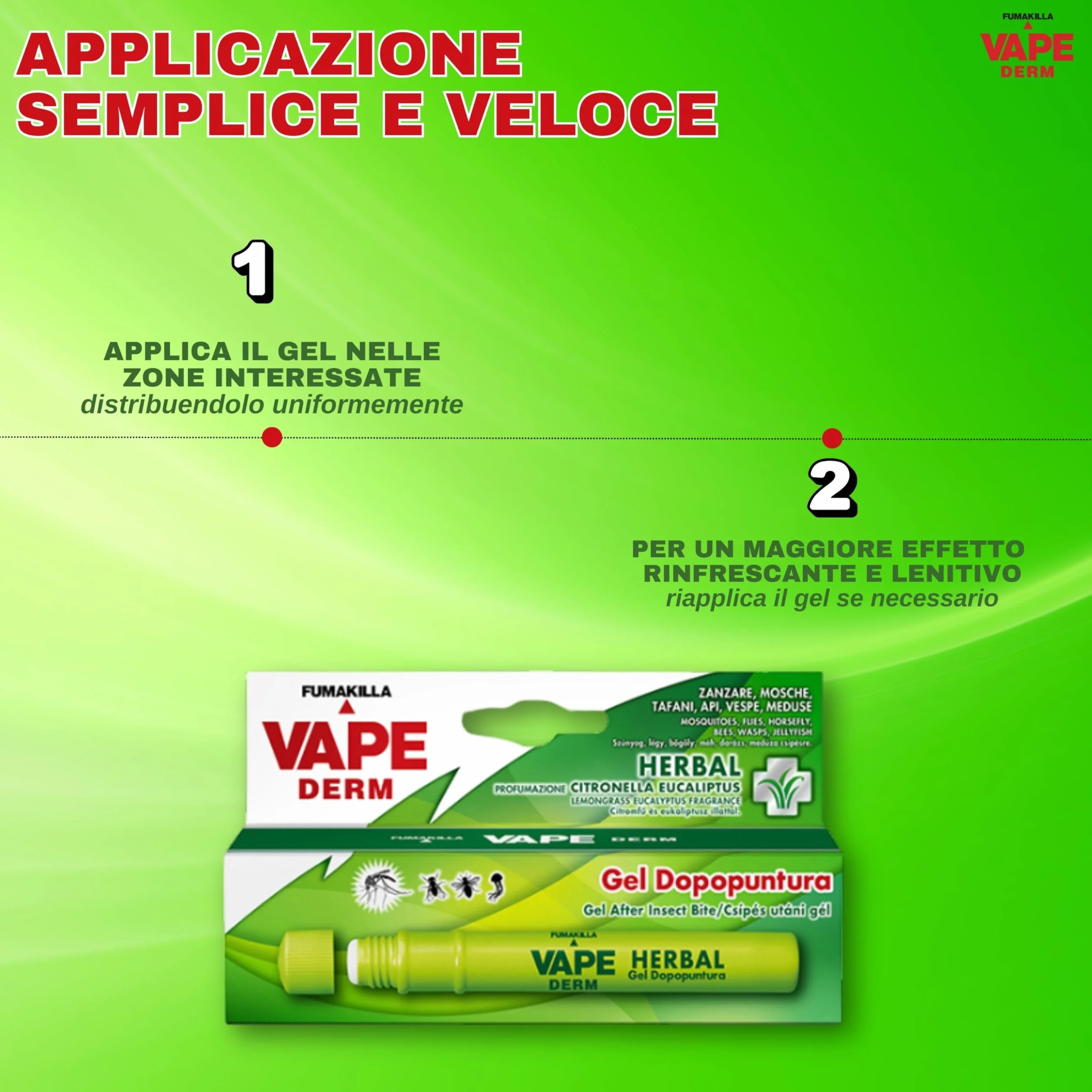 Vape Derm Herbal Penna Gel Dopopuntura Zanzare 10 ml