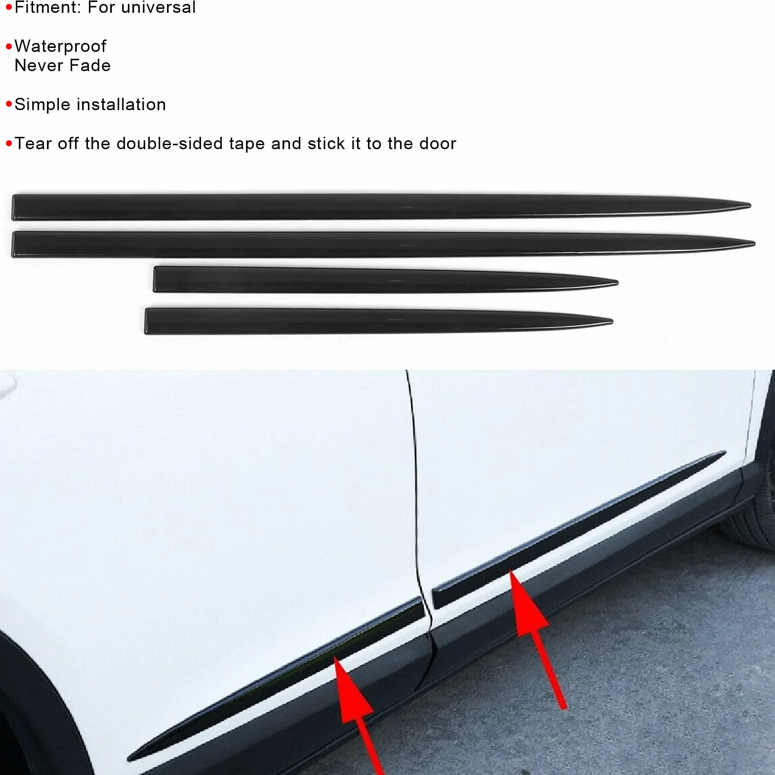 Qiilu 4 Pezzi Rivestimento Laterale Del Corpo Impermeabile Nero Brillante Protezione Universale Porta Modanatura Automobilistica