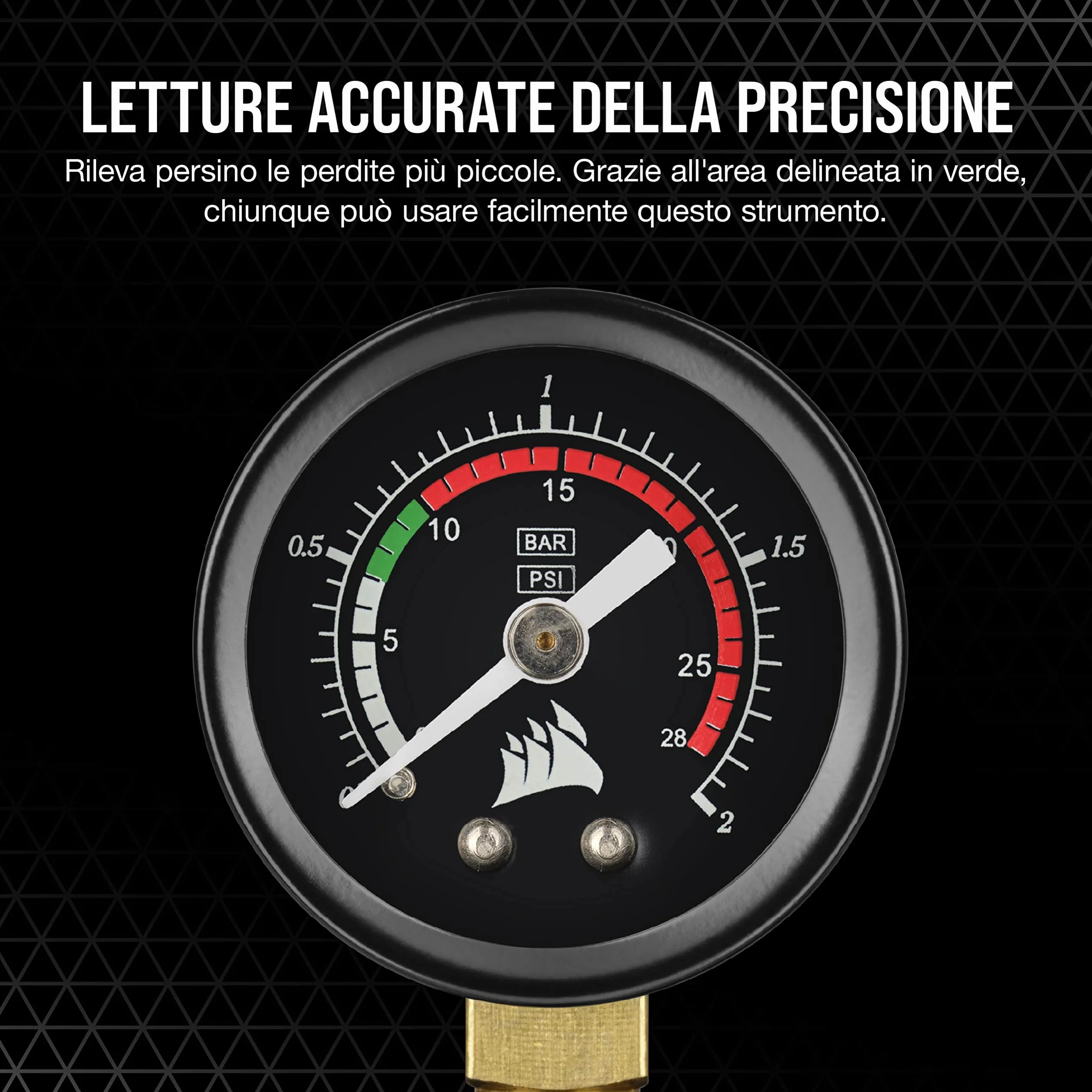 Corsair Hydro X Series XT Tester per perdite di pressione tool kit (Rapido e sicuro, Pompa pneumatica manuale inclusa, Letture accurate della pressione, Cavo da 20 cm) Nero (CX-9071002-WW)