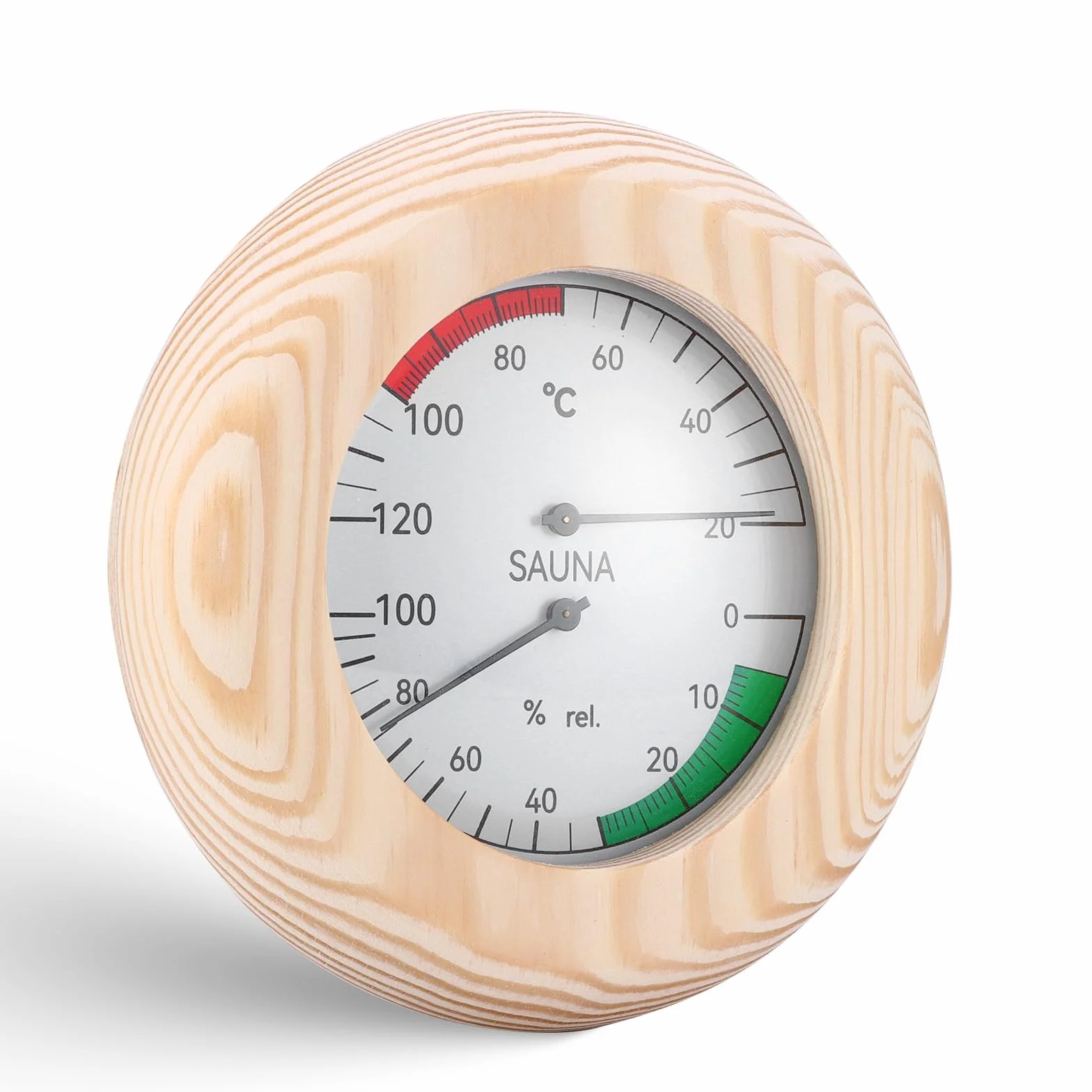 Termometro Igrometro Legno 2 in 1 Alta Precisione, Misuratore Umidità Rotondo per Sauna Bagno Turco
