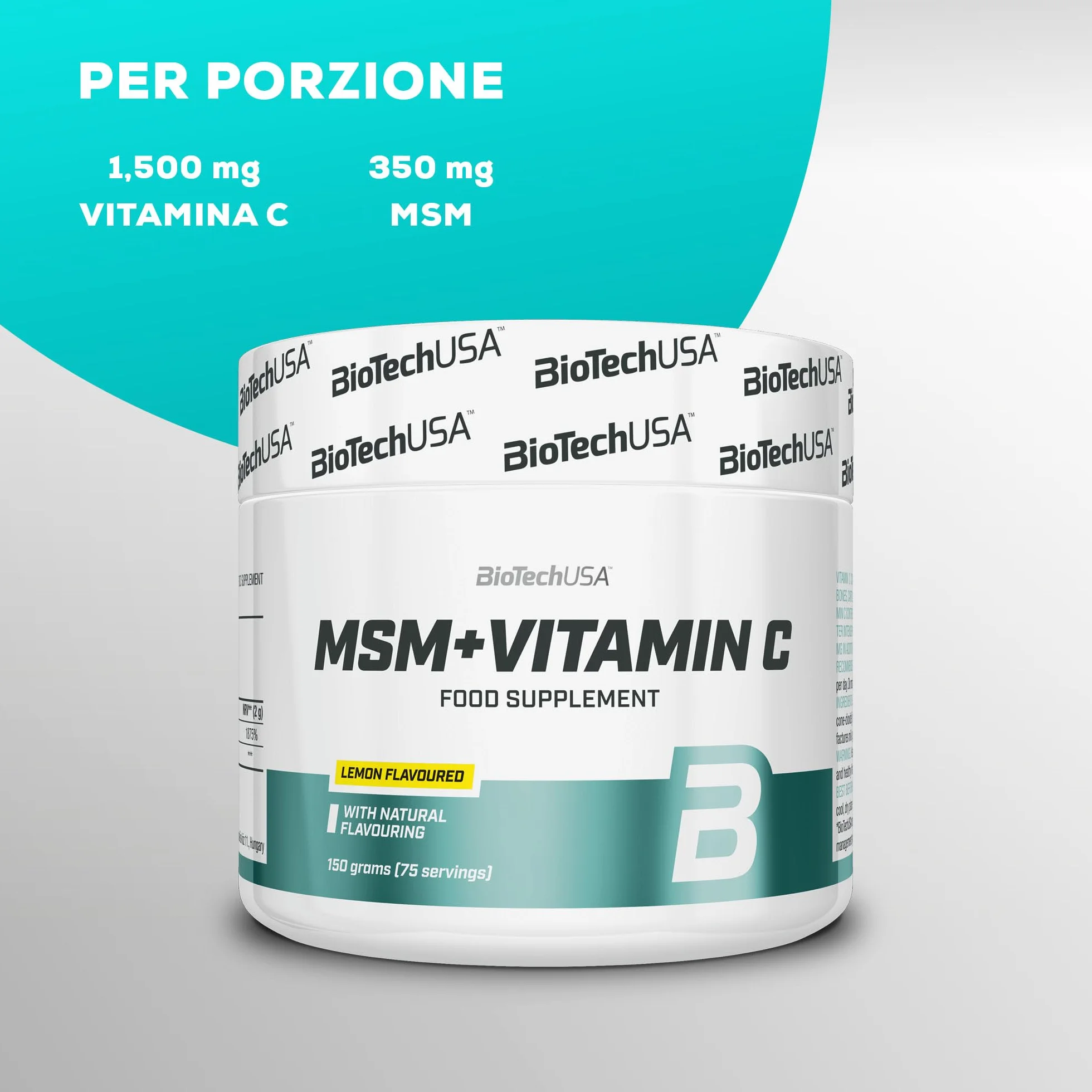 BioTechUSA MSM + Vitamin C, Integratore in polvere con vitamina c e msm solubile, 150 g, Limone
