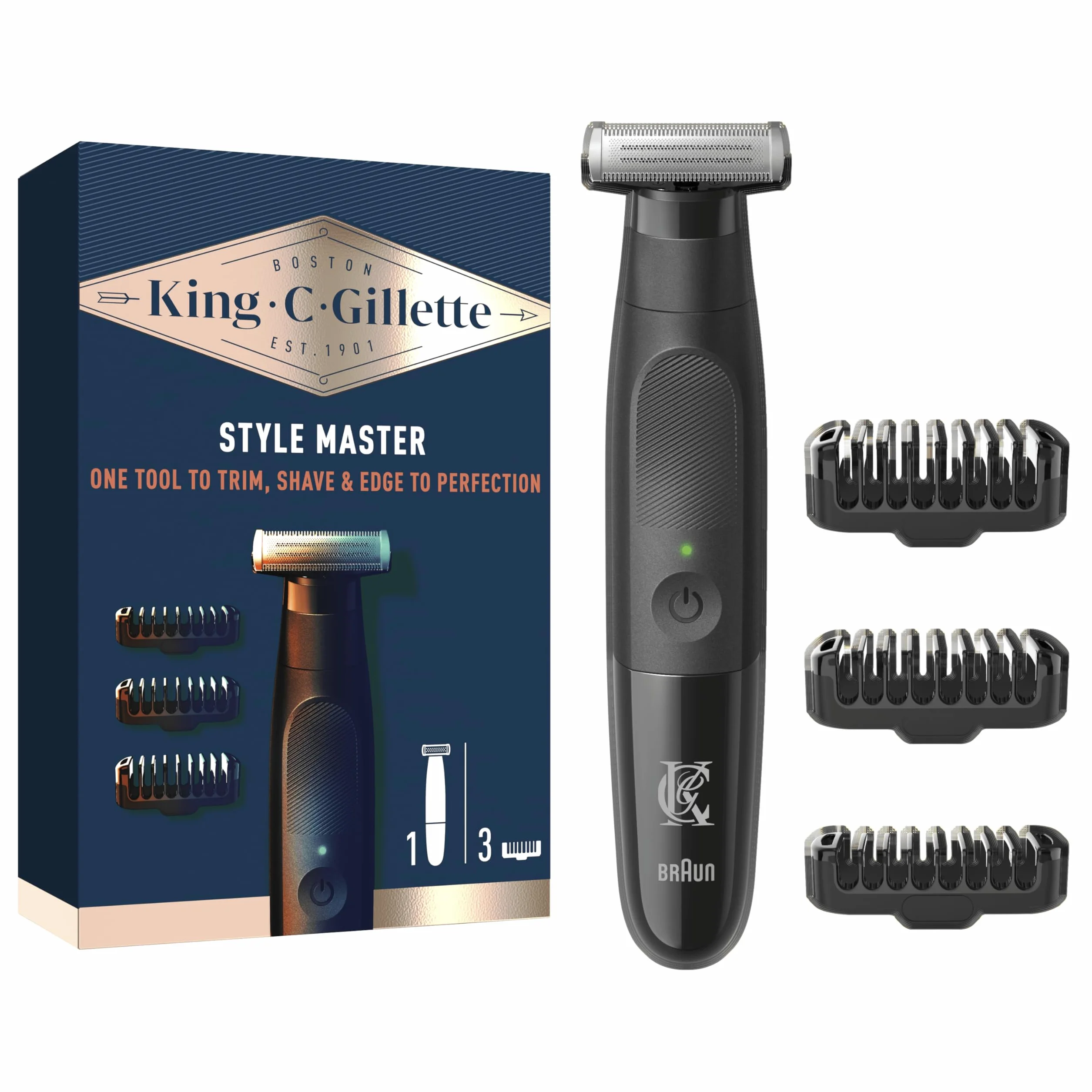 King C. Gillette Style Master, Regolabarba Uomo Senza Fili, Lama 4D, Pettini 1-5 mm