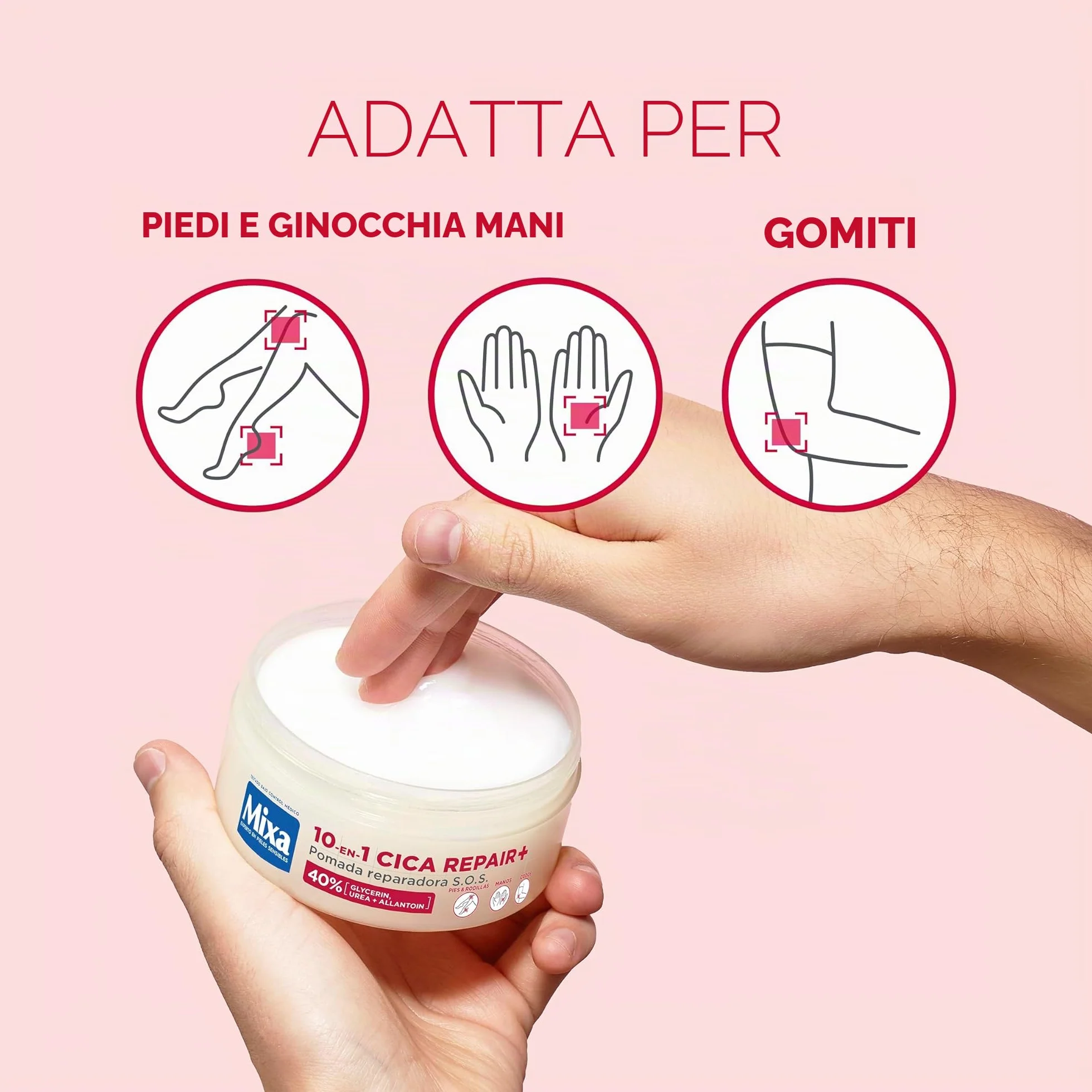 Mixa Cica Repair+ 10 in 1 Pomada riparatrice S.O.S. 40% Glicerina + Urea + Allantoina 150 ml