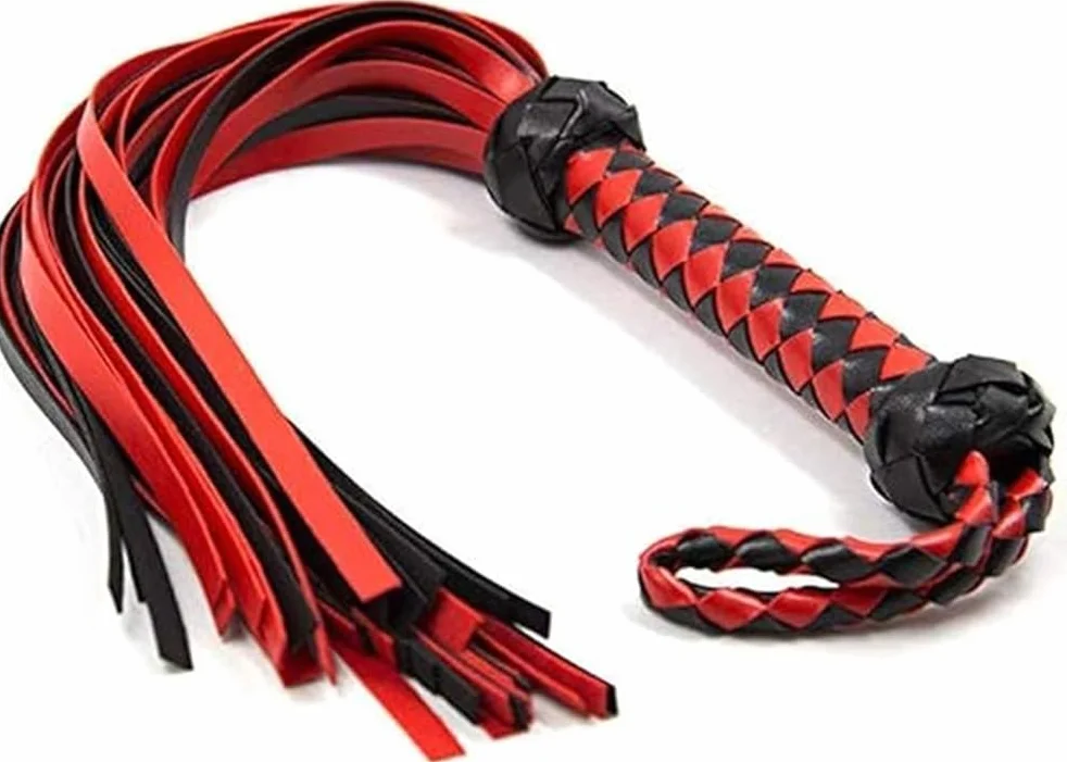 Frusta in pelle rossa nera per giochi di ruolo
