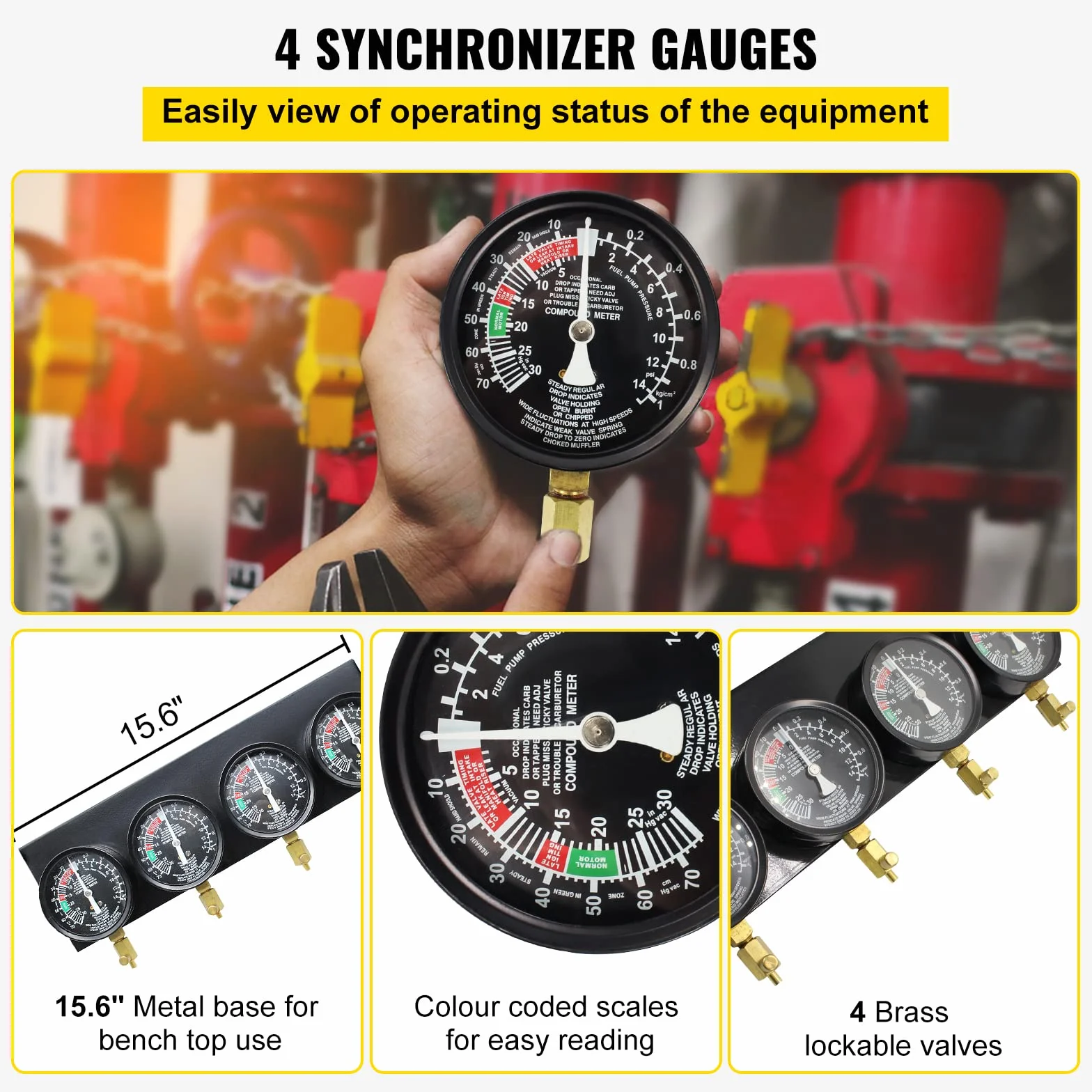Sincronizzatore Carburatore con 4 Manometri per Auto e Moto
