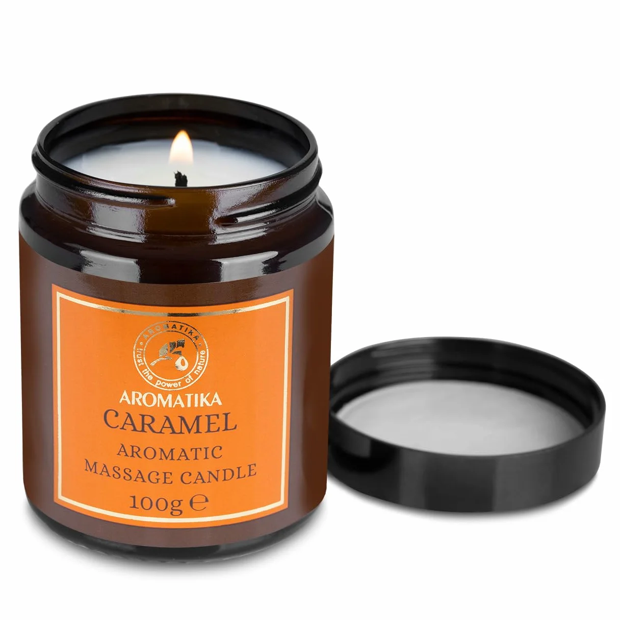 Candela da Massaggio Caramello 100g Cera di Soia Oli Cocco Mandorle Vaniglia Aromaterapia