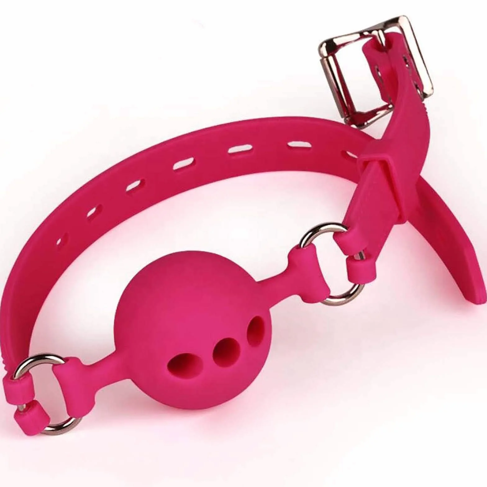 MORSO COSTRITTIVO IN SILICONE TRAFORATO CON CINTURINO IN METALLO BALL GAG J093 (Small)