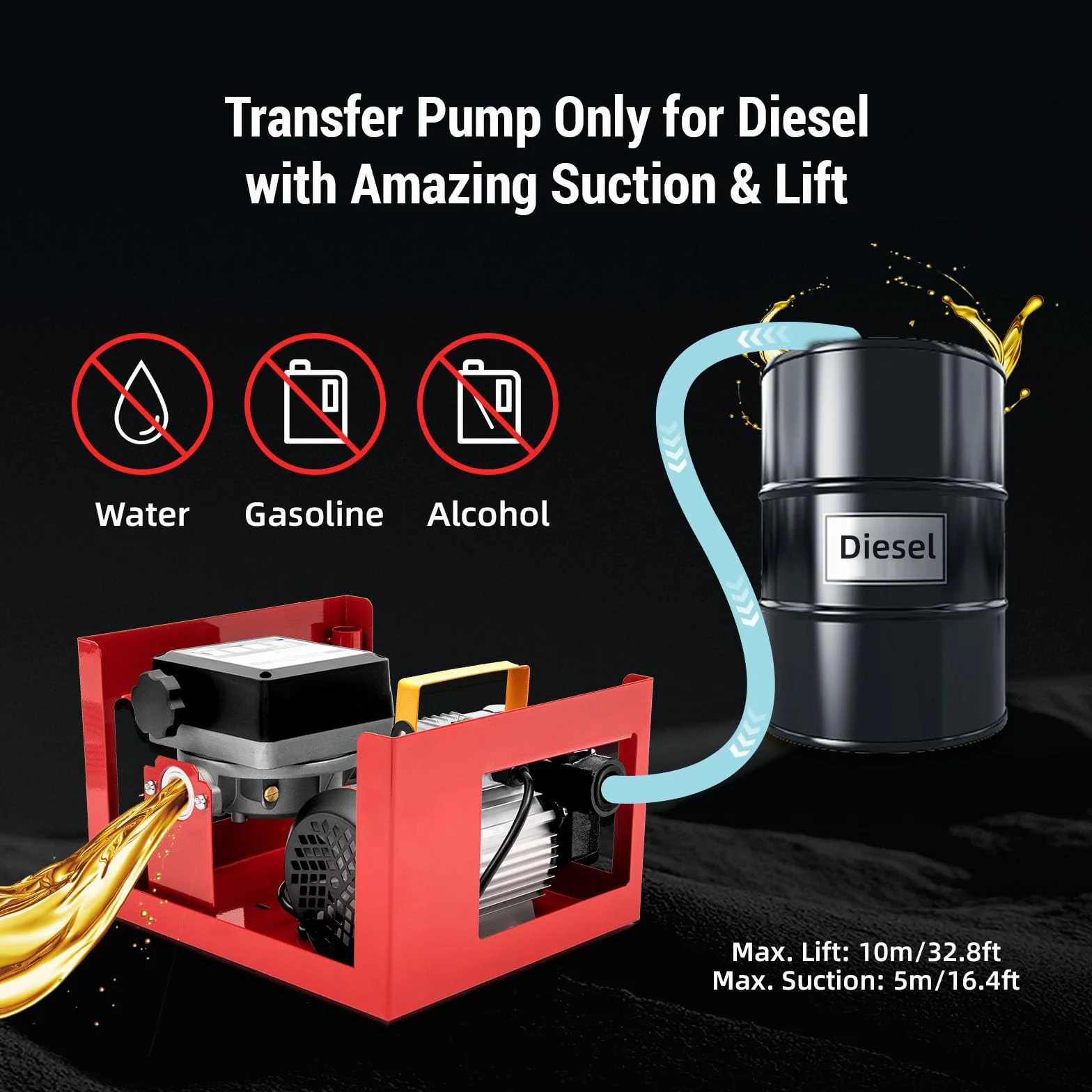 Pompa diesel 230V, pompa per gasolio autoadescante, pistola di rifornimento per distributore 230V, 550W, 60L/min, pompa per olio Promote, tubo, pompa di aspirazione per svuotamento con tubi e ugello