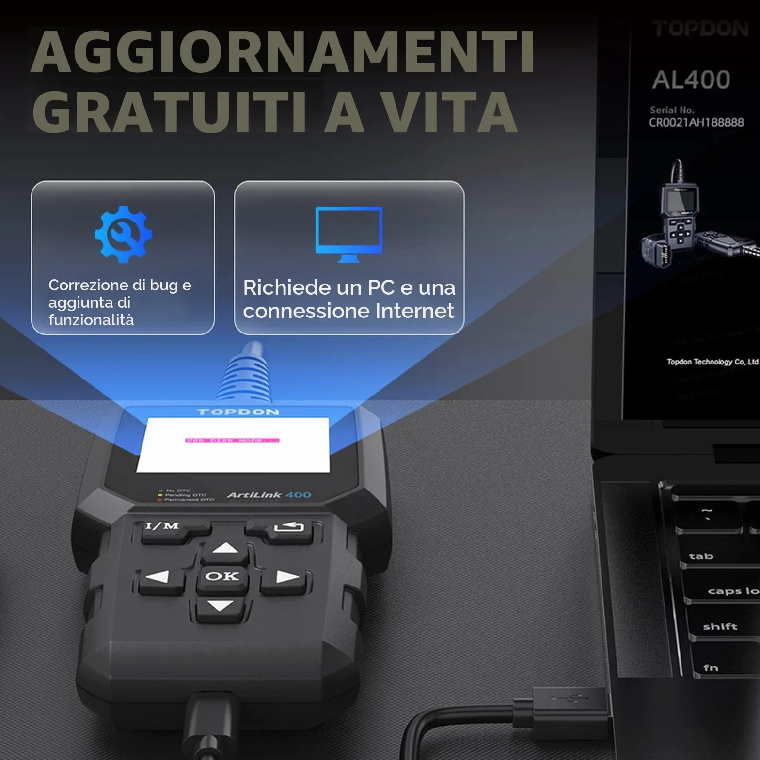TOPDON AL400 Lettore OBD2 10 Funzioni Test Emissioni Sensore O2 EVAP
