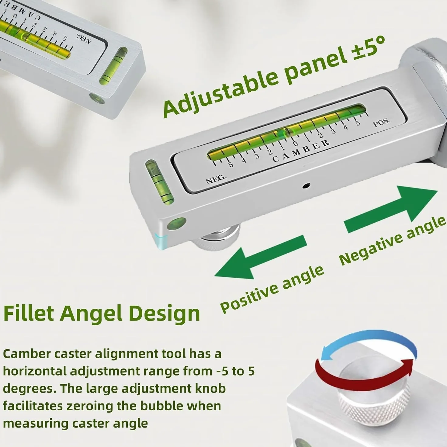 Strumento di allineamento ruote con misuratore regolabile per controllo camber e caster auto, plastica durevole