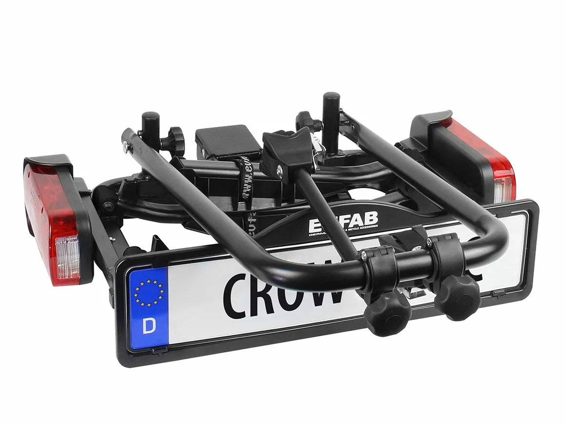 EUFAB 11569 - Portabici CROW BASIC, adatto per bici elettrica, parzialmente premontato, per 2 biciclette, per gancio di traino