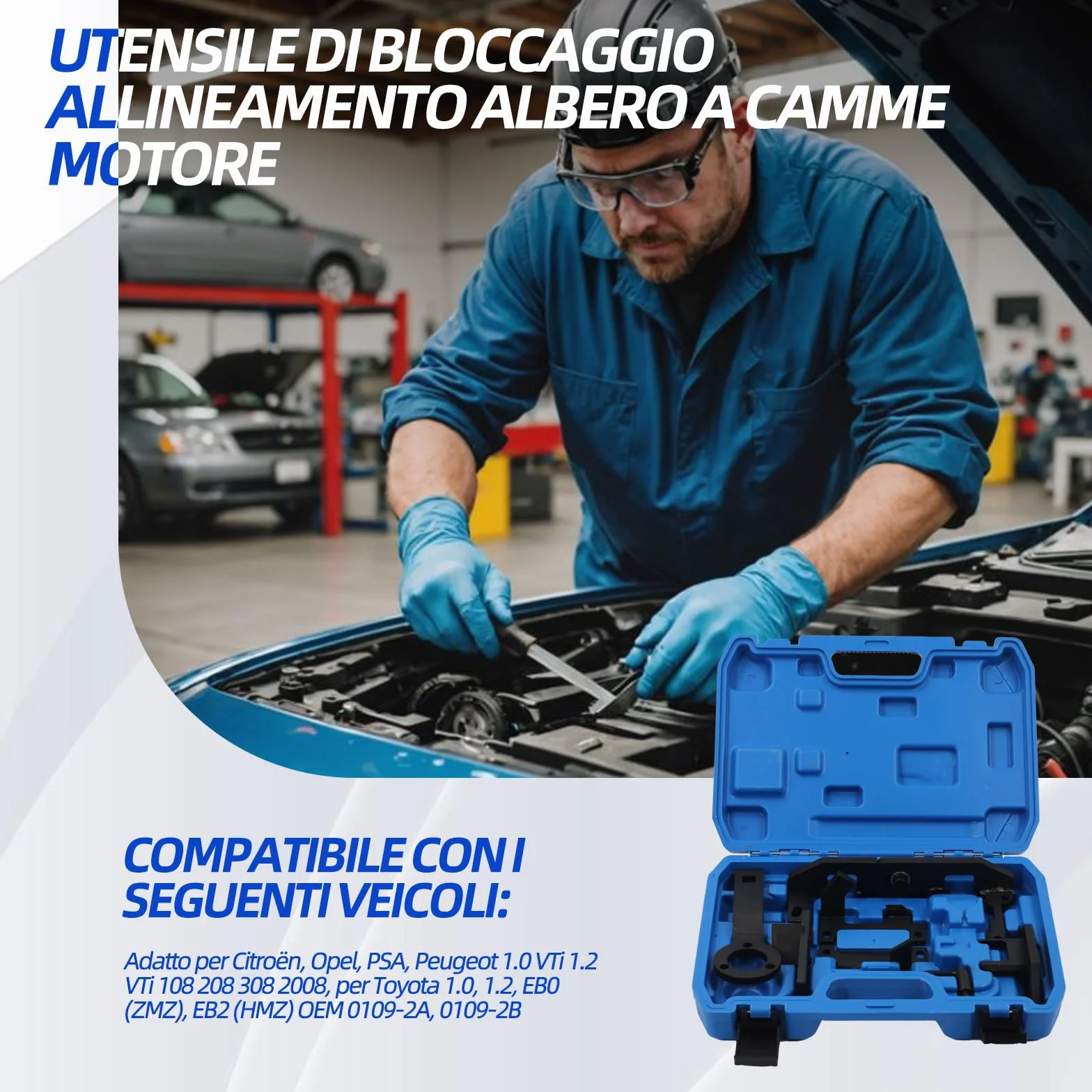 Set di attrezzi di regolazione del motore, cinghia dentata per motori a benzina 1.0 e 1.2 VTi, adatto per Citroën, Peugeot, Opel, Toyota, PSA EB0 (ZMZ), EB2 (HMZ), OEM 0109-2A 0109-2B