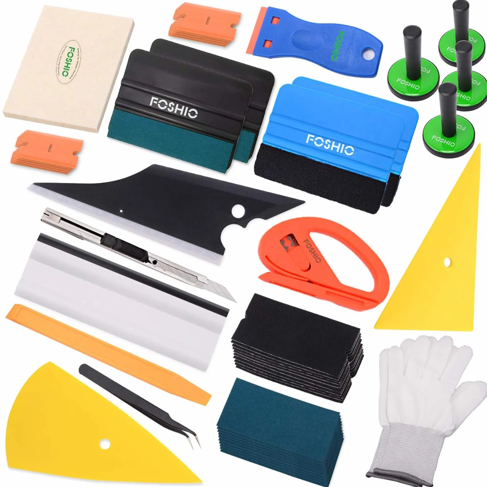 FOSHIO Kit di Attrezzi di Installazione di pellicole per vetri per Auto Include Film Spatole, Snitty taglierine, Razor Raschietti, pinzette, Guanti, Supporti Magnete Grafica in Vinile