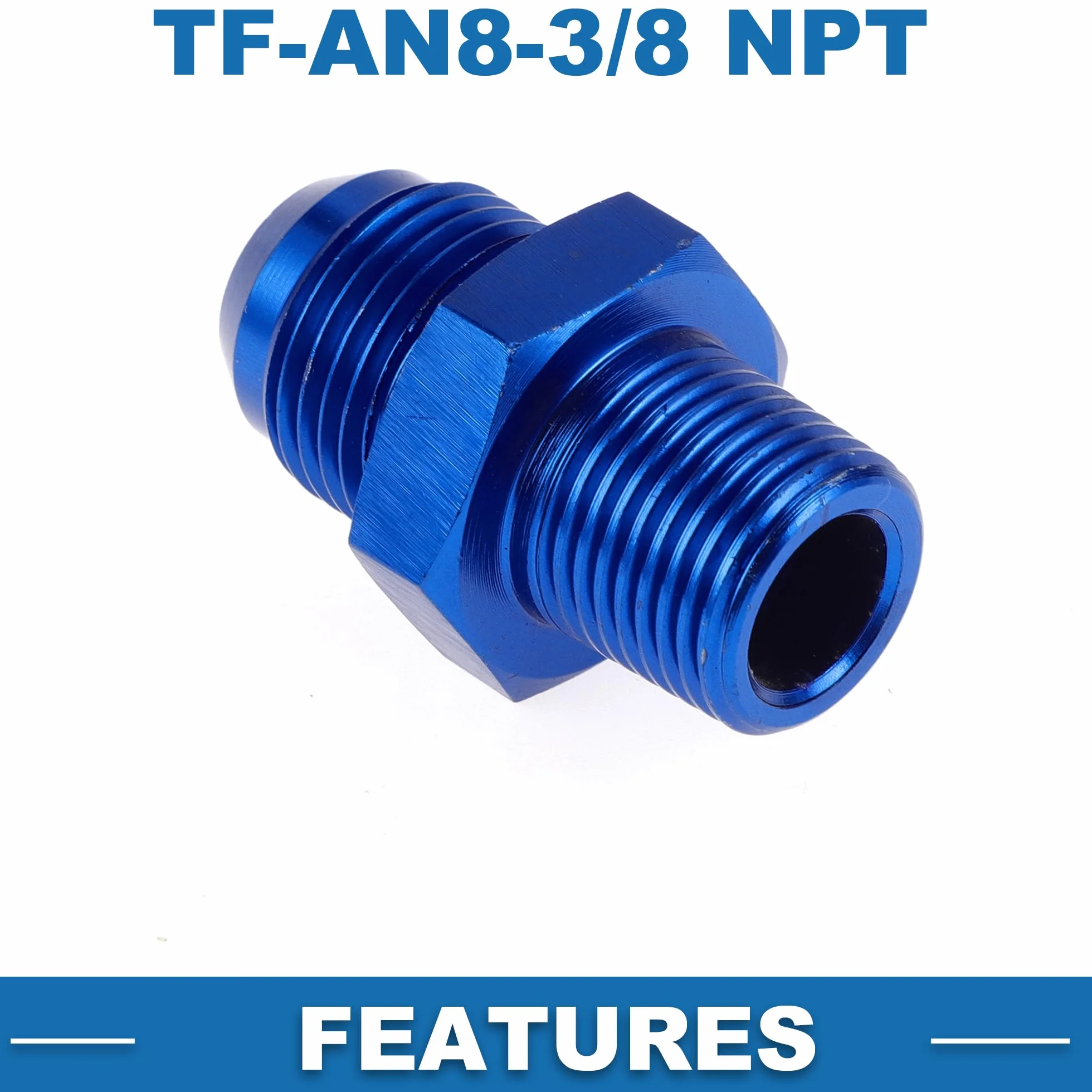 A ABSOPRO Adattatore Riduttore Maschio per Tubo Flessibile con Filettatura Flare TF-AN8-3/8 NPT Connettore Linea Carburante in Alluminio Blu