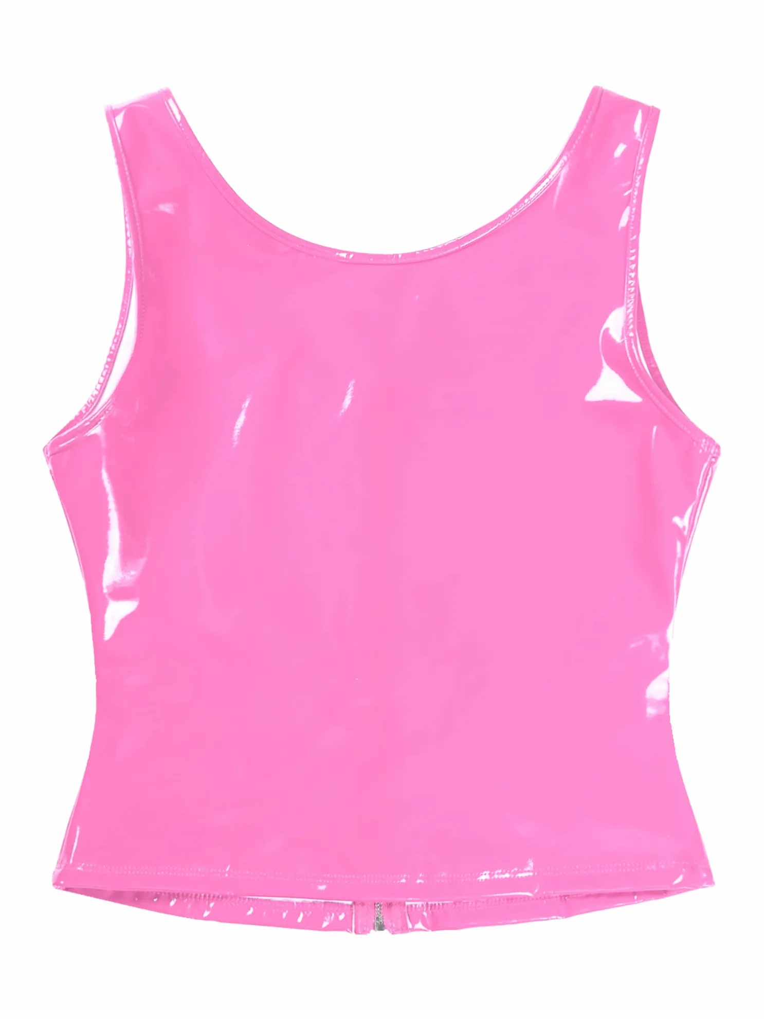 FEESHOW Lucido Pelle Laccata Canotta con Cerniera Senza Maniche Giacca Gilet Party Clubwear Top
