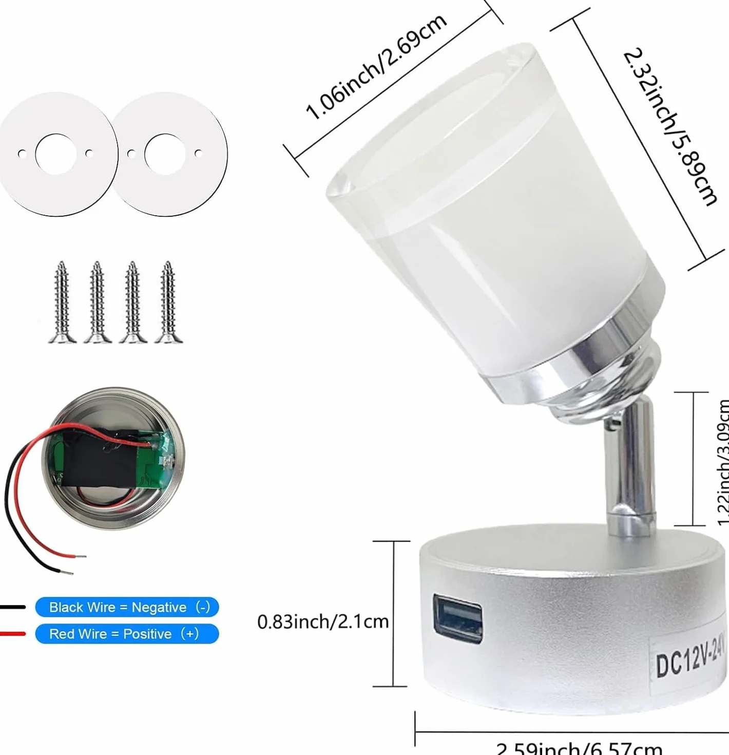 12V LED Reading Lamp Caravan with USB 3W Dimmer Touch Switch White Yellow Warm Light DC12-24V Campervan RV 2 Pack