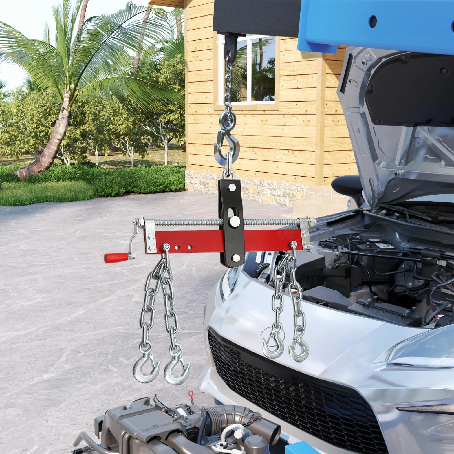 Bilanciatore del Motore Regolabile 900 kg Acciaio al Carbonio, Supporto Motore 4 Catene 3 Posizioni