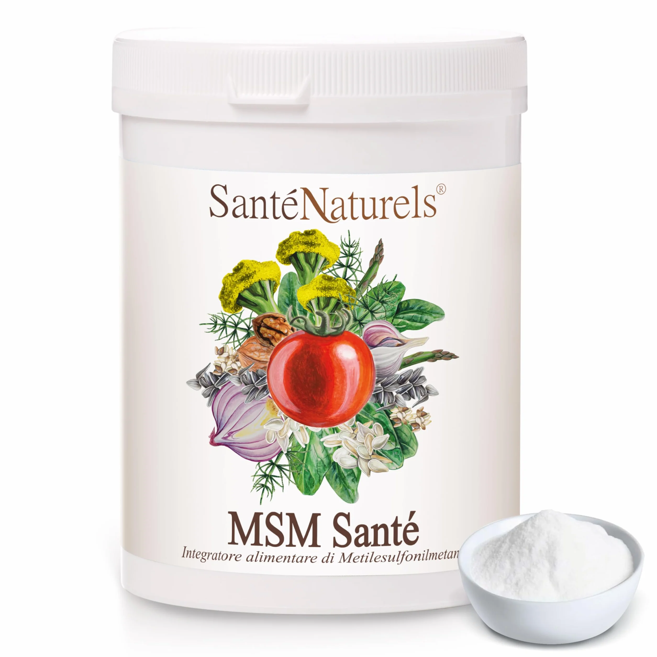 MSM Santè Metilsulfonilmetano Puro 99,9% 500 g Polvere Supporto Articolazioni Ossa Unghie Muscoli Capelli
