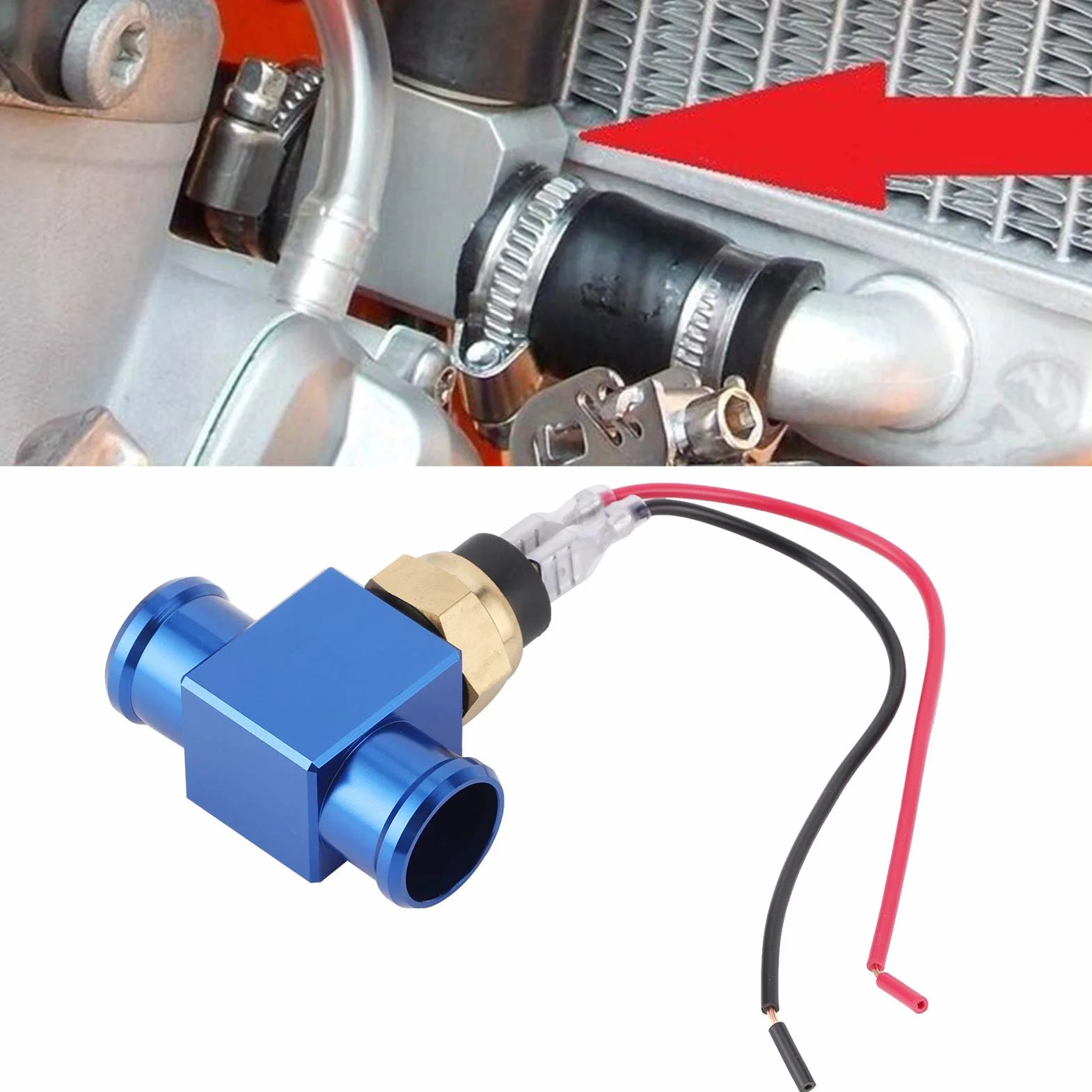 Interruttore di temperatura, termostato in lega di alluminio Interruttore temperatura acqua Radiatore Sensore temperatura ventola refrigerante Sensori temperatura per moto ATV Fuoristrada(blu) adatto