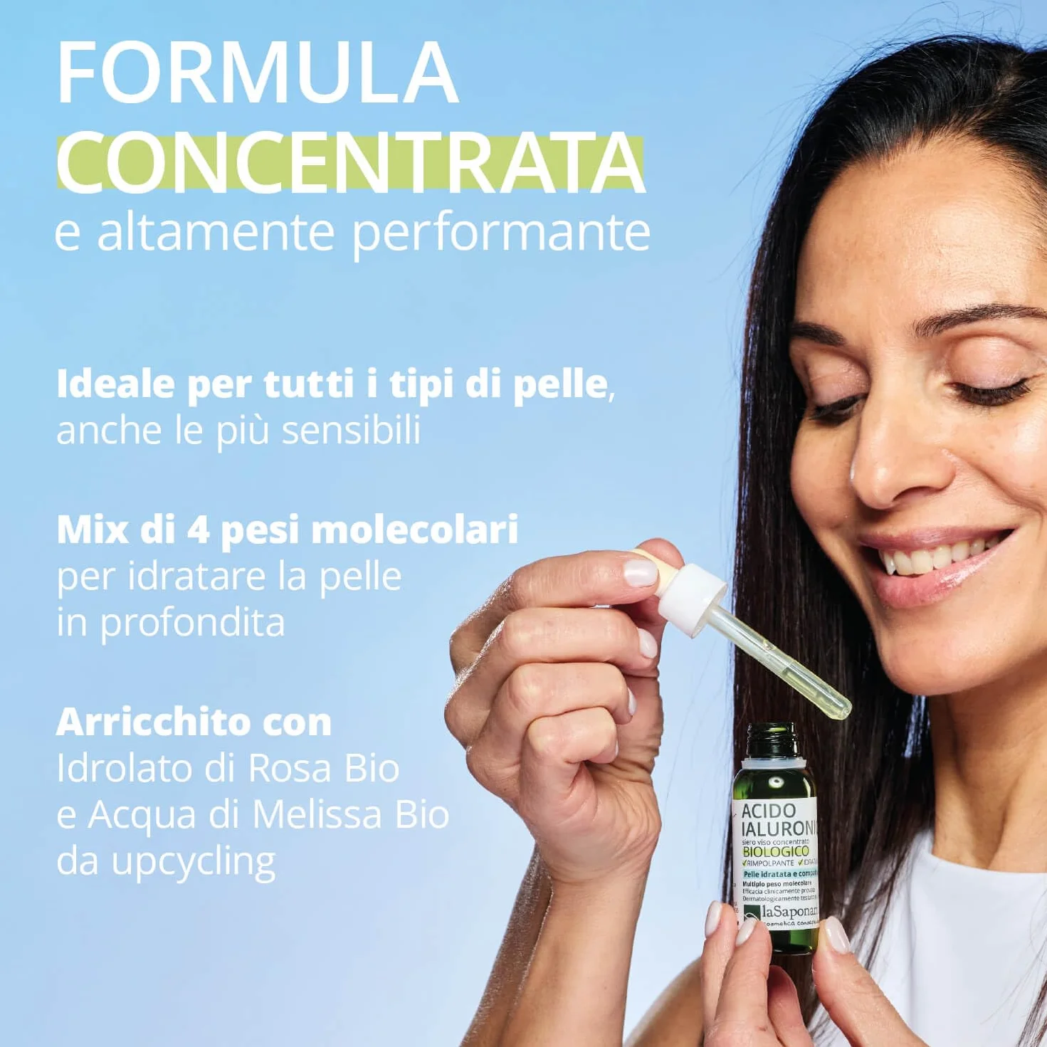 La Saponaria Siero viso antiage Acido ialuronico multiplo peso molecolare Rimpolpante Idratante Liftante 30ml