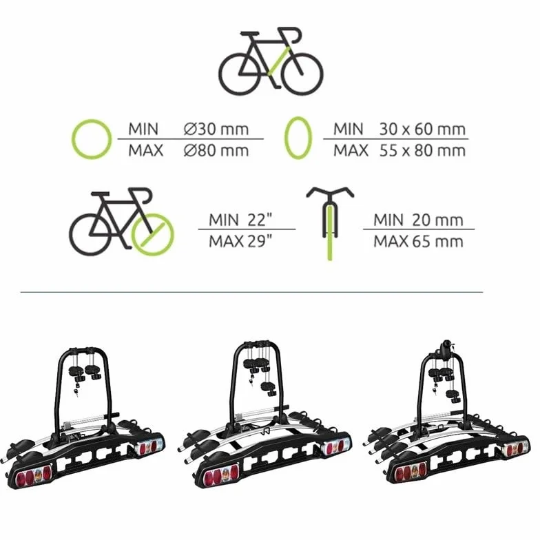 Ventus - Portabici da gancio traino per 4 bicelette - inclinabile, bloccabile (per 4 bici)