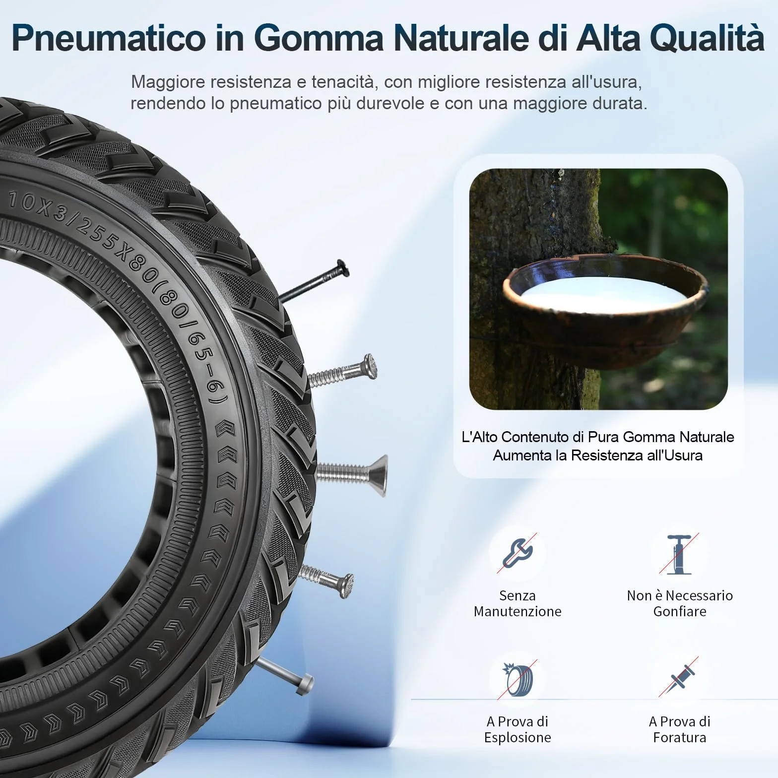 10 x 3 pneumatici in gomma piena, 255 x 80 (80/65 – 6), pneumatici solidi per Kukirin G3 Pro/G2 max/Kugoo M4 pro/Kaabo Wolf Warrior/Mantis 10/Dualtron Zero 10 X scooter elettrico antiscivolo