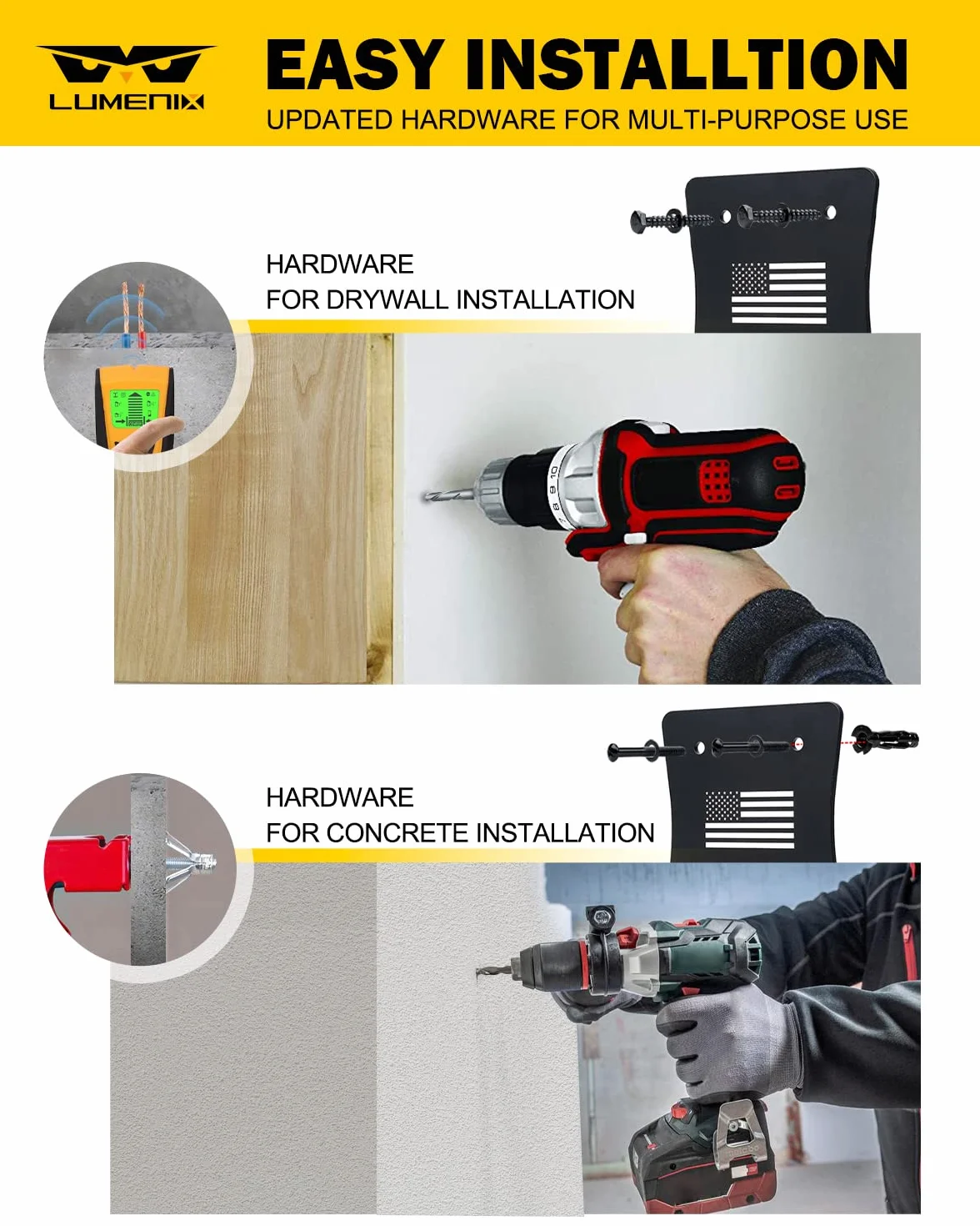 Lumenix Staffa per porta resistente montaggio a parete rimovibile compatibile Jeep Wrangler JK JKU JL JLU CJ YJ TJ LJ JT motivo bandiera americana confezione da 4
