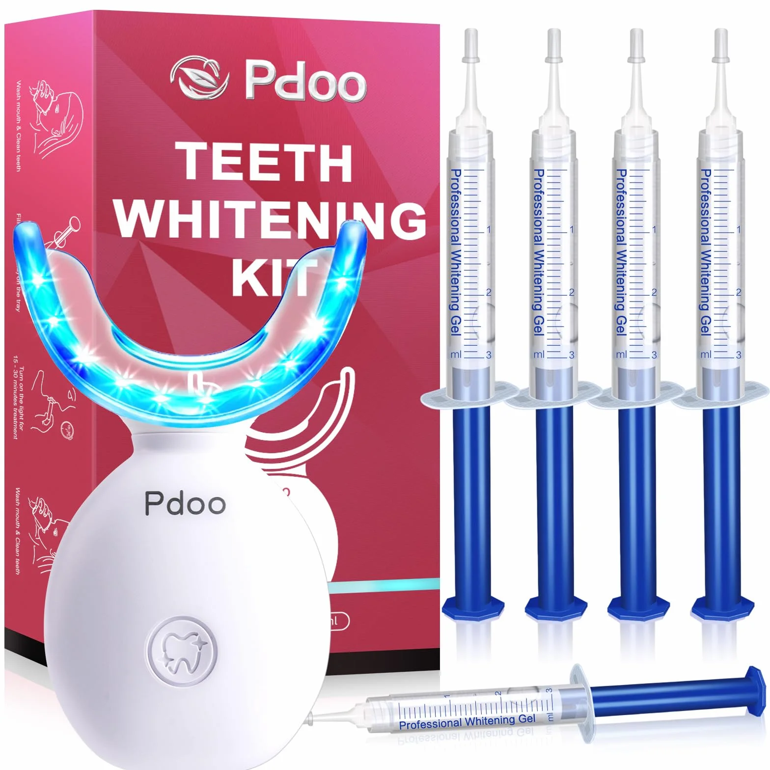 Kit Sbiancante Denti Wireless con Luce LED, 5 Gel Sbiancanti da 3ml per Sbiancamento Denti Immediato