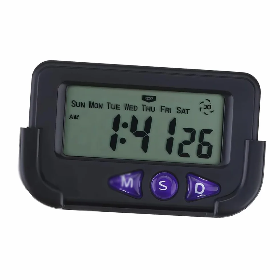 Baceyong Orologio Digitale LCD, Mini Orologio da Auto ABS, Cronografo da Tavolo, Orologio Elettronico da Auto per Veicolo, Casa, Ufficio, Viaggio con Cuscinetto Adesivo - Nero