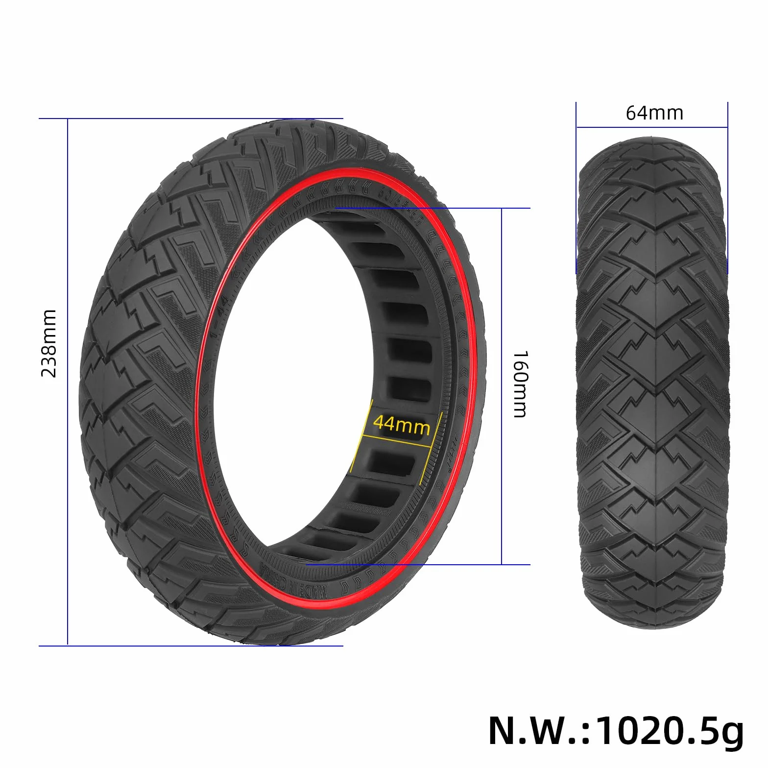 TREFAN Gomma Piena 60/65-6,9, 10 Pollici per Scooter Elettrico Ninebot Max G2/G65, Pneumatici Solidi Antiscivolo, Antiforatura, Ruote di Ricambio (Nero, 1)