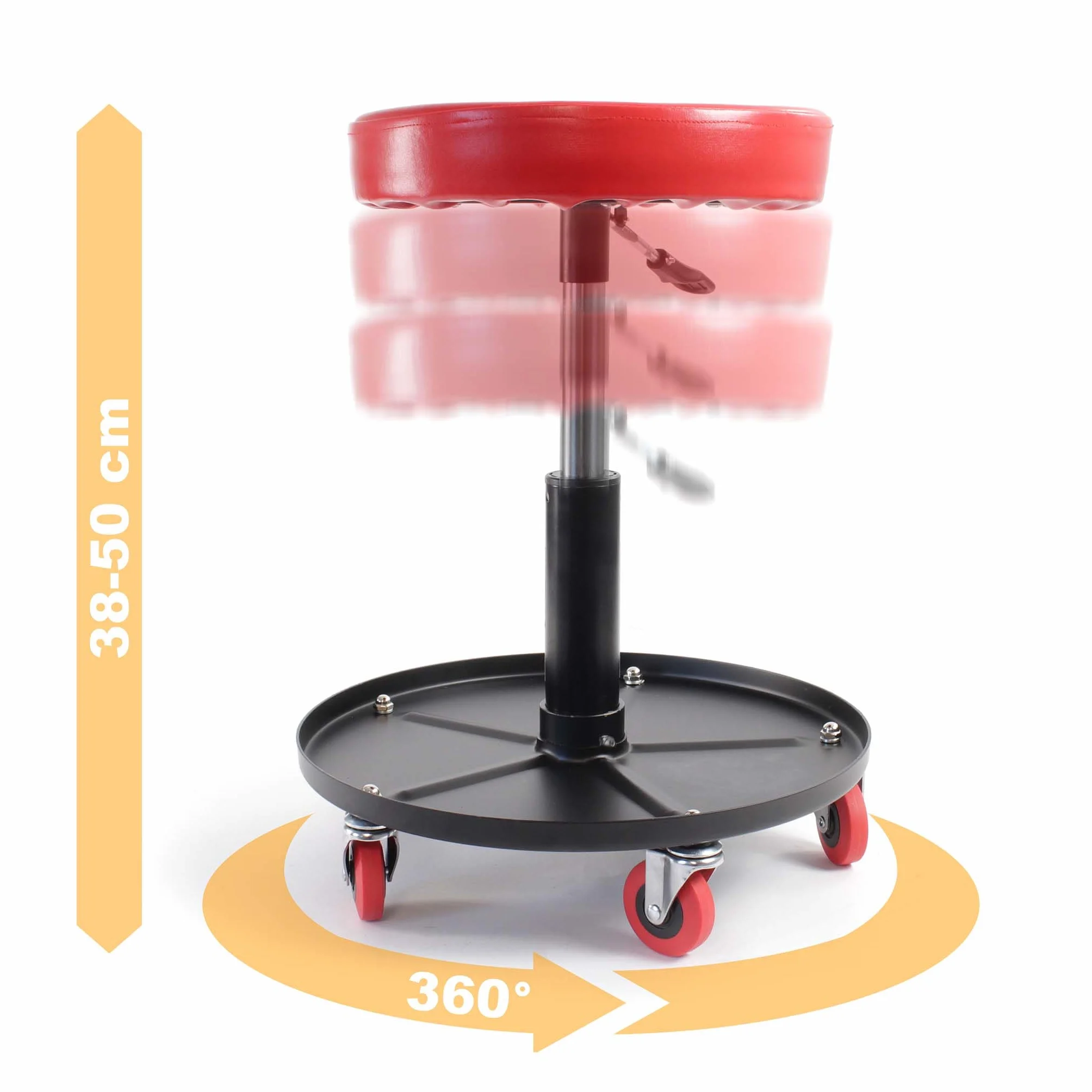 XPOtool Sgabello per Officina con rotelle e Altezza Regolabile, Sedile Girevole a 360°, Sgabello Mobile da Meccanico