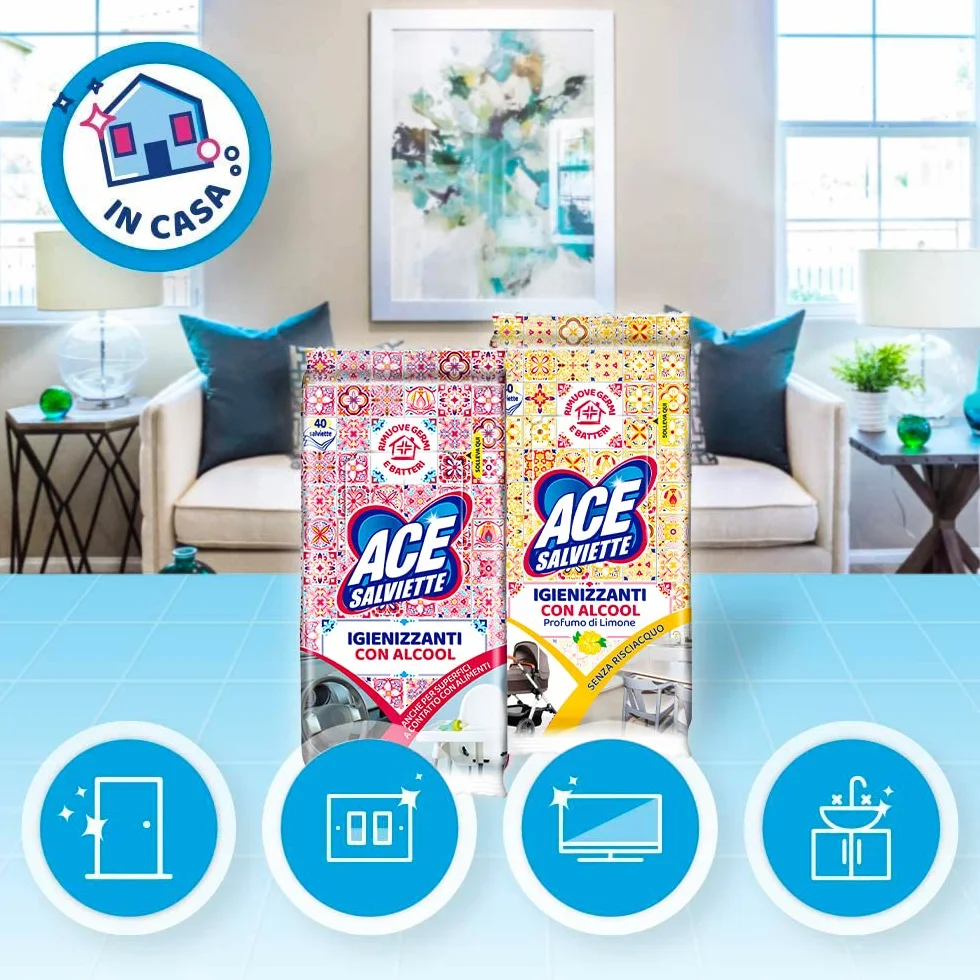 ACE Salviette Igienizzanti Mix Alcool Sgrassanti, 480 Salviette