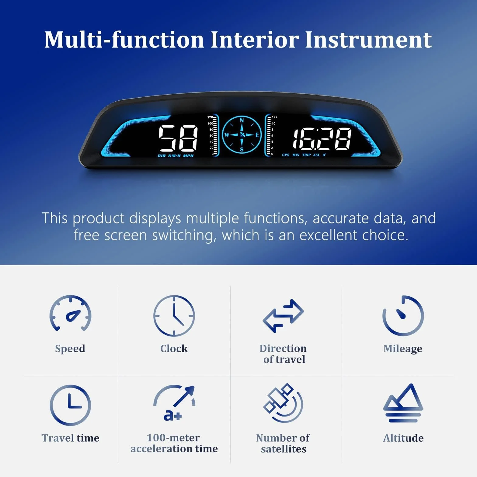 Tachimetro, Ricezione Segnali Satellitari, Visualizzazione Velocità e Altre Funzioni, Car Head Up Display, Applicabile a tutti i Veicoli