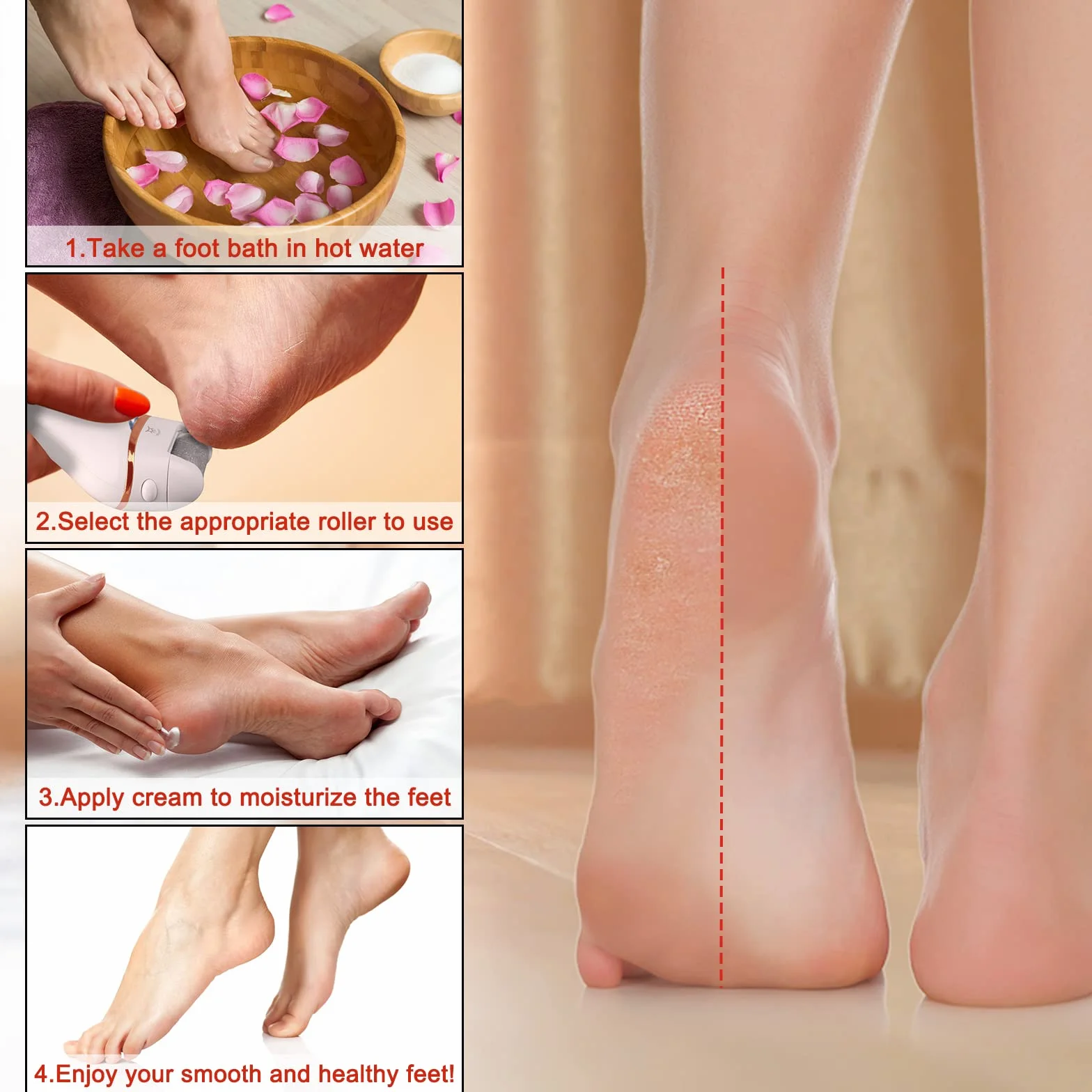 Profesjonalny Pedicure Elettrico - Aottom Piedi Roll Lima Elettrica Ricaricabile con 3 Rulli Ricambio
