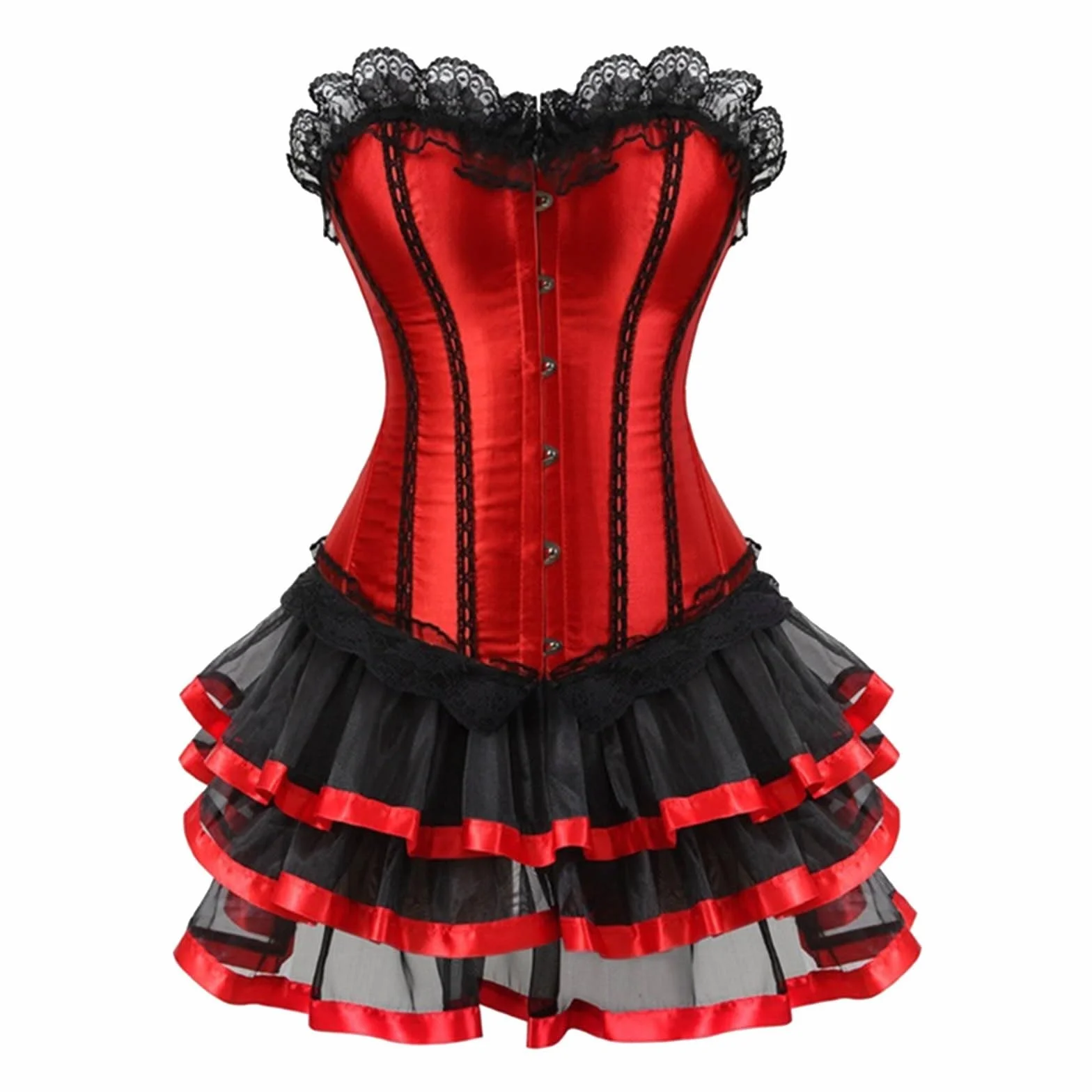 Abito da donna Moulin Rouge gotico corsetto medievale vintage in tulle per palcoscenico carnevale feste