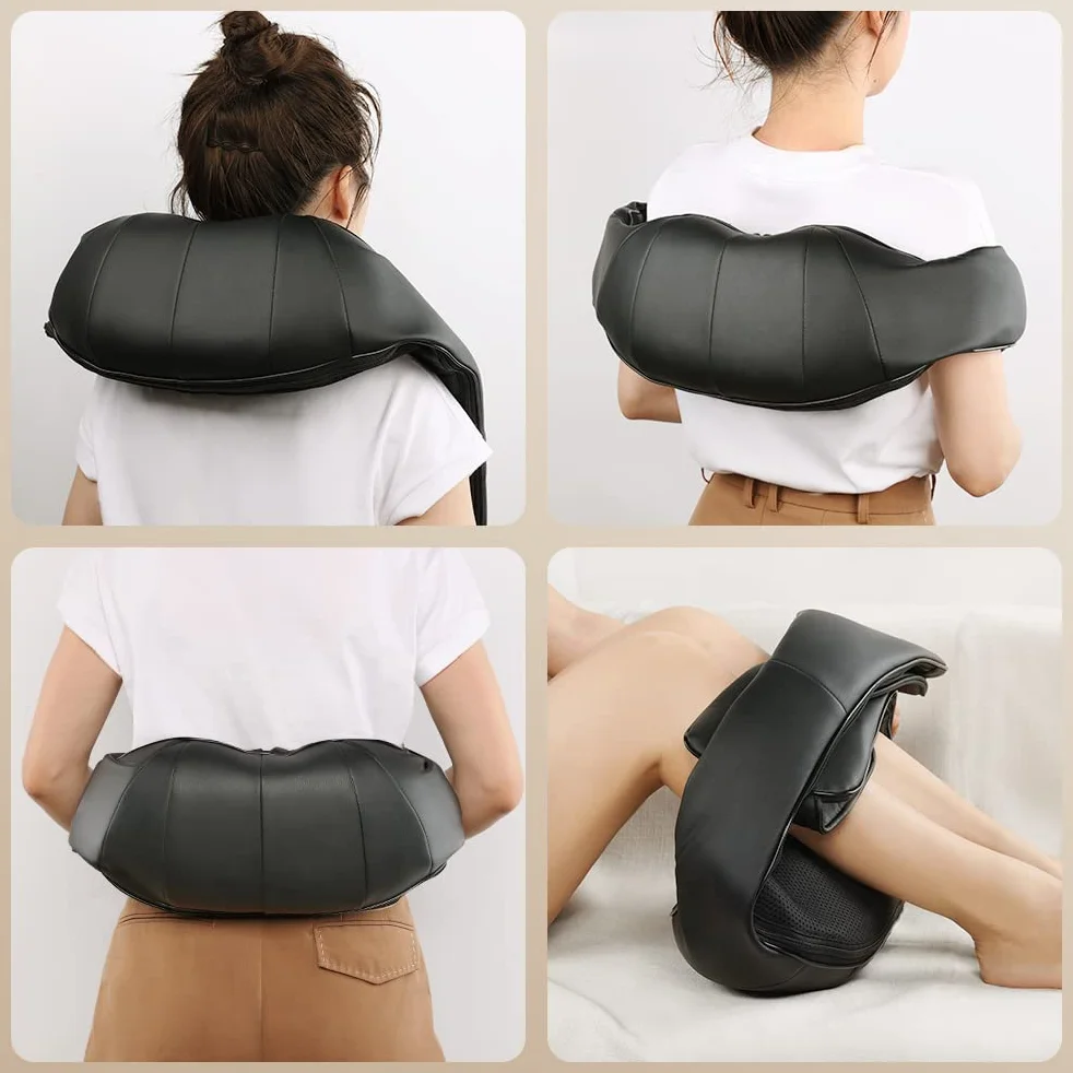 Massaggiatore Shiatsu 4D Collo Schiena Piedi 3 Velocità Riscaldamento Cambio Direzione Nero PU-Leder