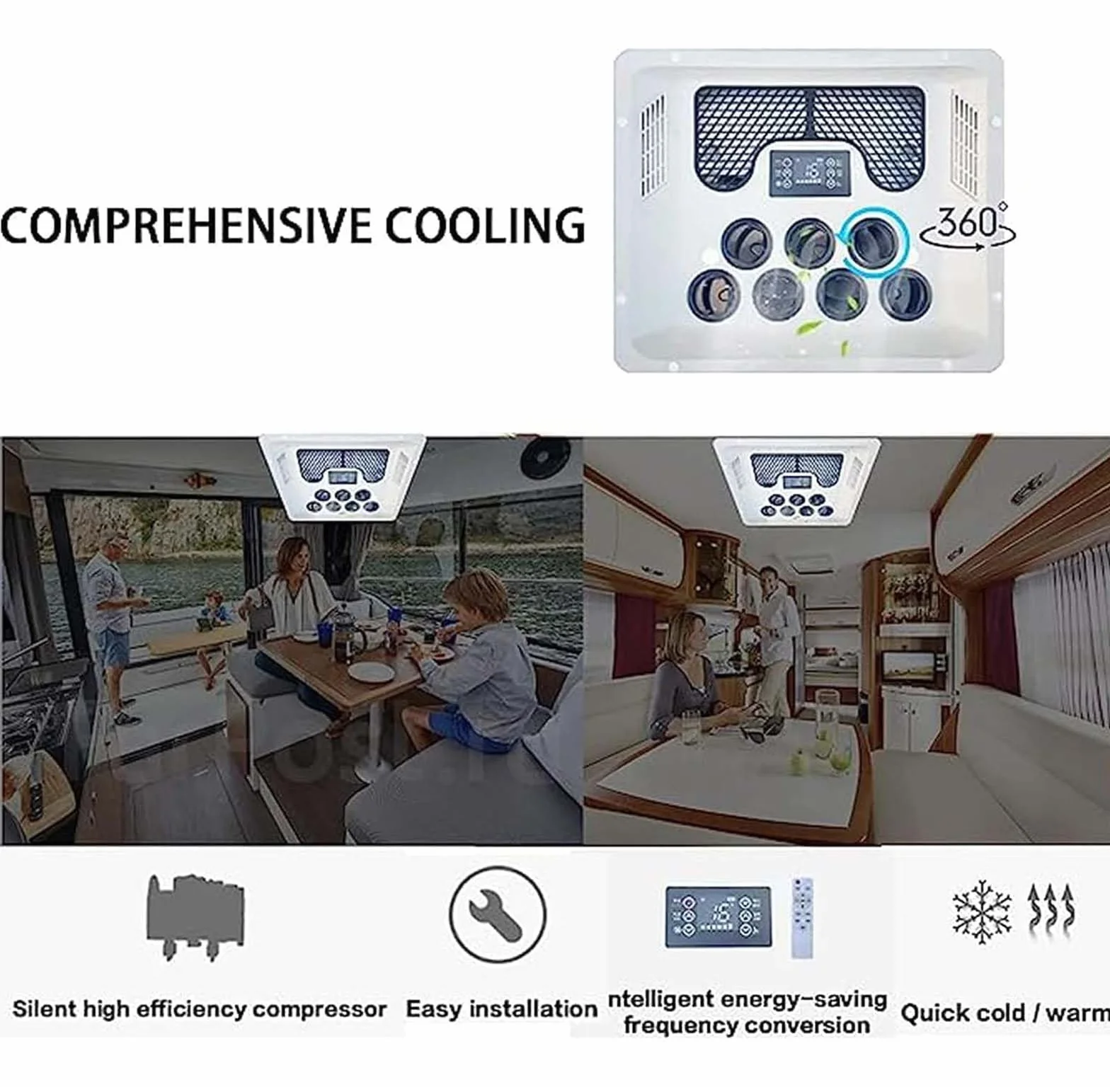 Condizionatore d'Aria 12V 24V DC Aria Condizionata Fredda e Calda per Camion Camper Autobus