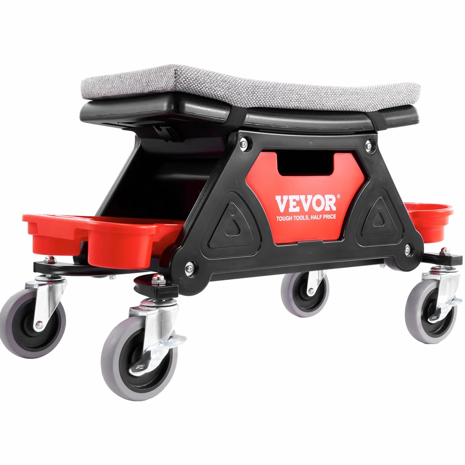 VEVOR Sgabello Mobile Riparazione Officina 64x33.5x39 cm Carico 136 kg Rotelle Bloccabile 450x250 mm Vassoi Portautensili