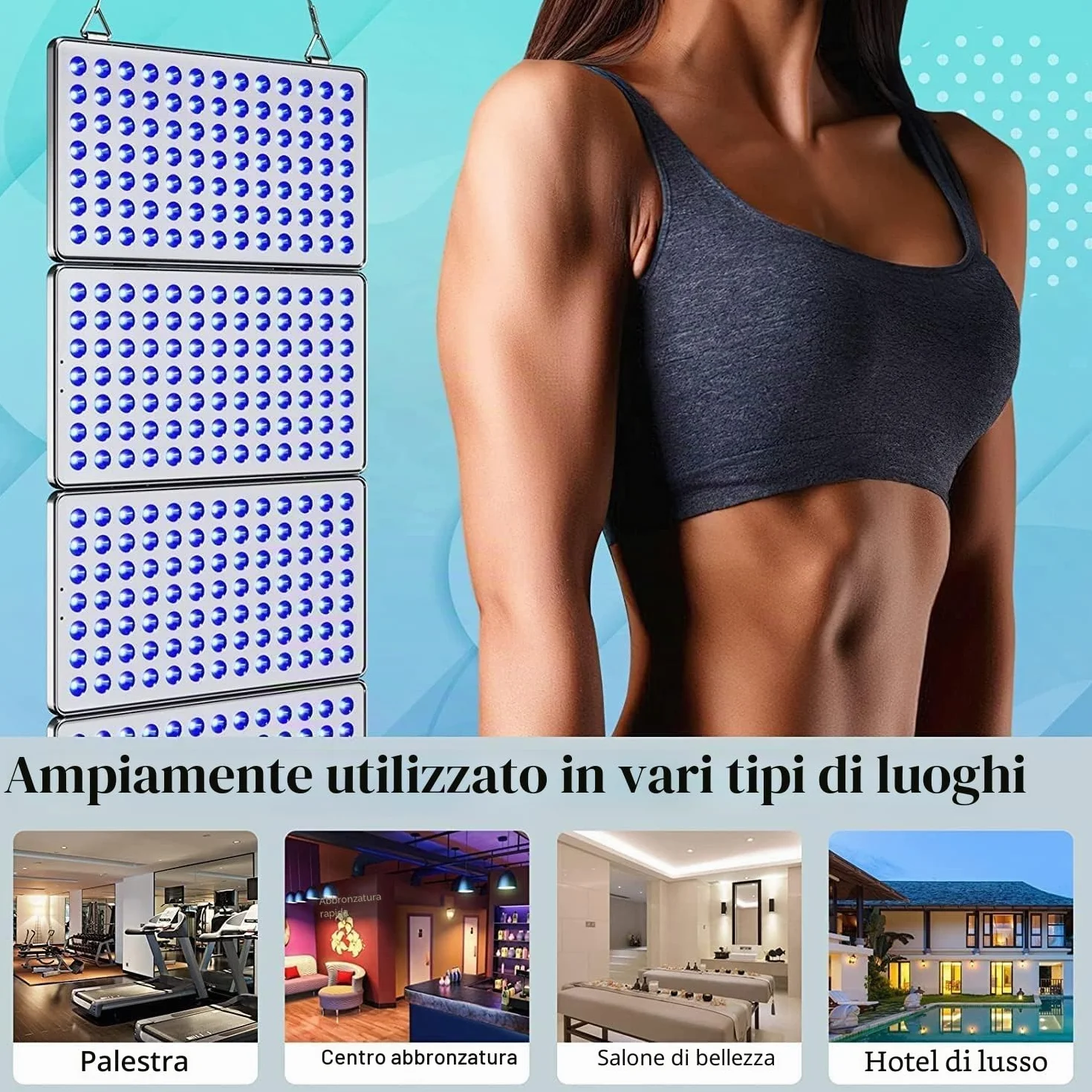 Lampada abbronzante viso 48W Temporizzato 364 LED Regolabile Altezza Argento