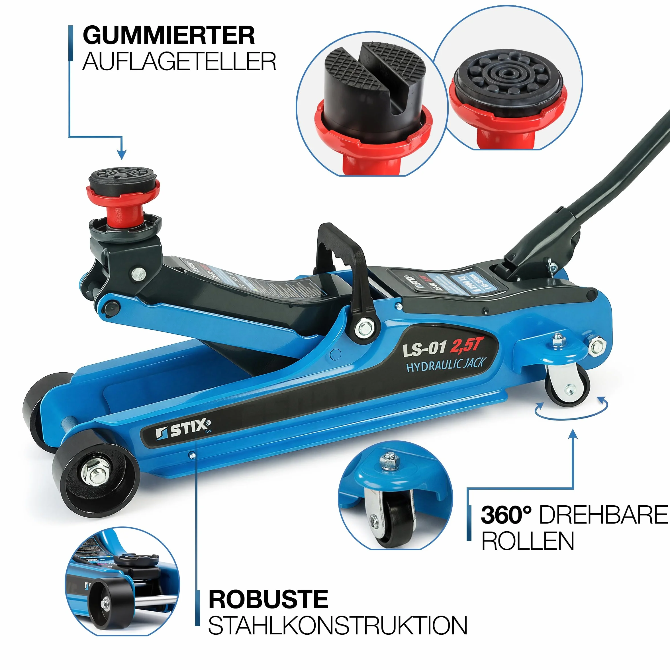Cric Sollevatore Idraulico 2,5T LS-01 Profilo Basso 85 mm Altezza Max 365 mm Acciaio