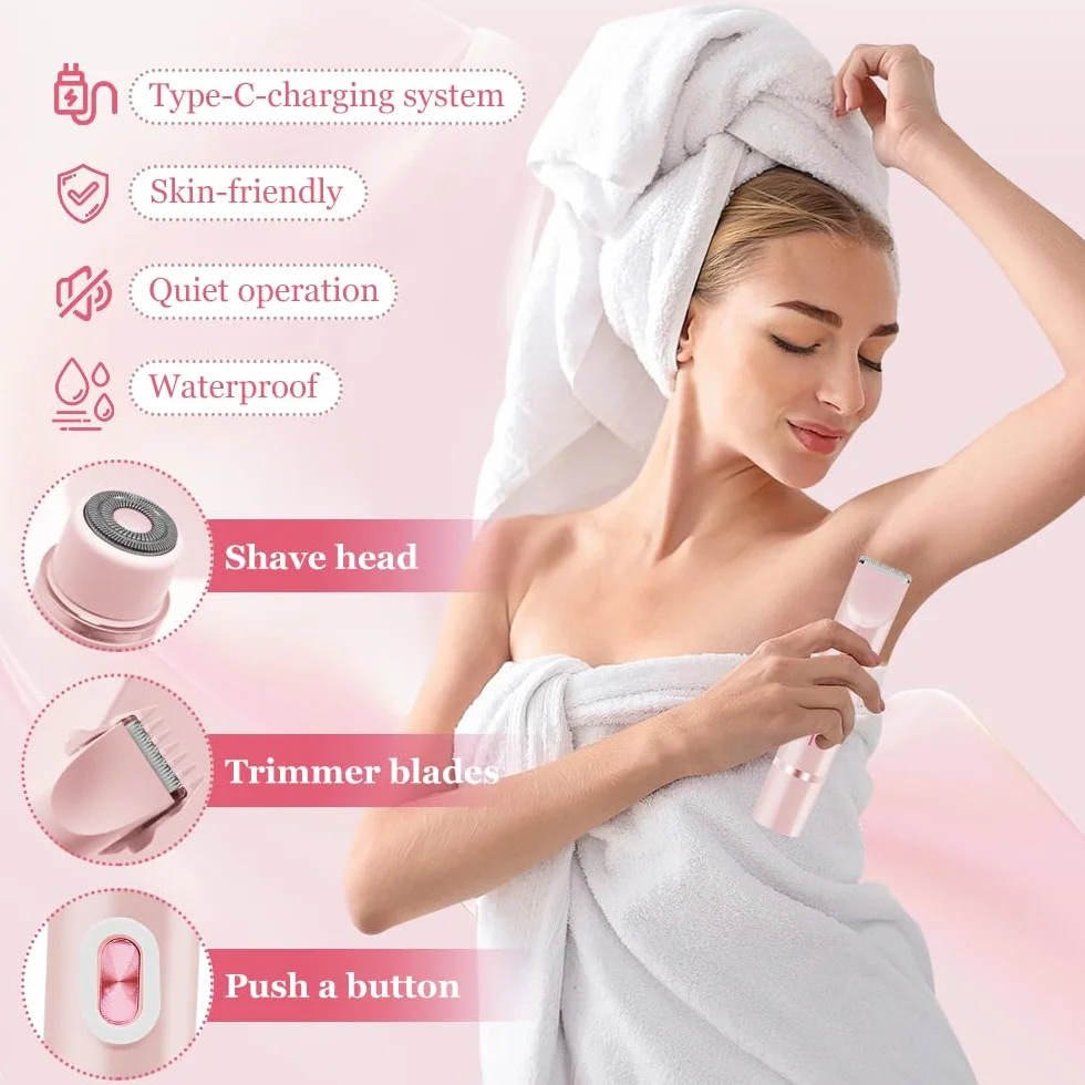 Trimmer bikini ricaricabile a doppia testa - Rasoio intimo elettrico depilatore linea bikini (Rosa)