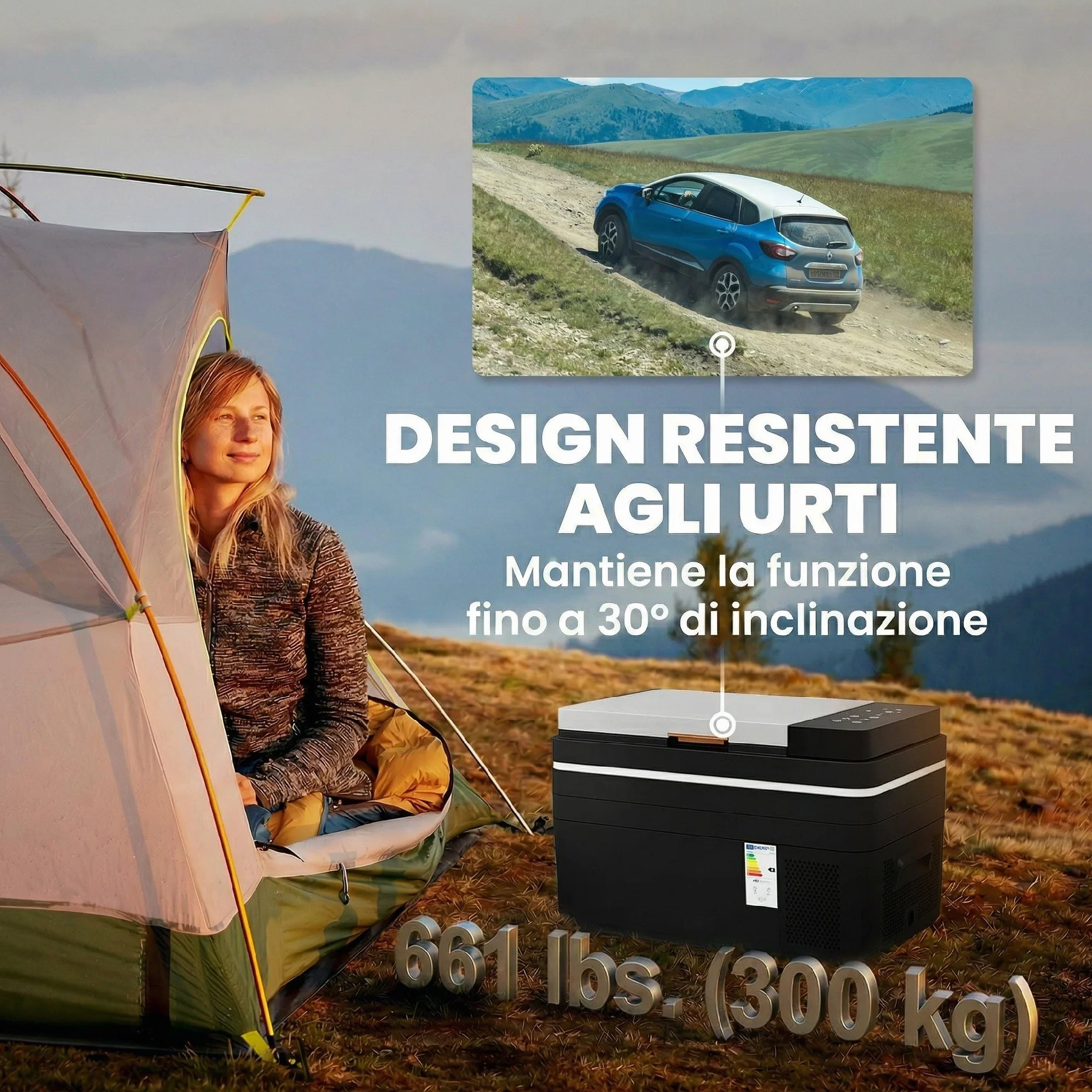Outsunny Frigorifero Portatile per Auto 30L con Compressore, Frigo Portatile Elettrico Anti-Shock, APP Bluetooth, 12/24V DC e 100-240V AC, -20°C a 20°C, per Campeggio Camion Barca Camper, Nero